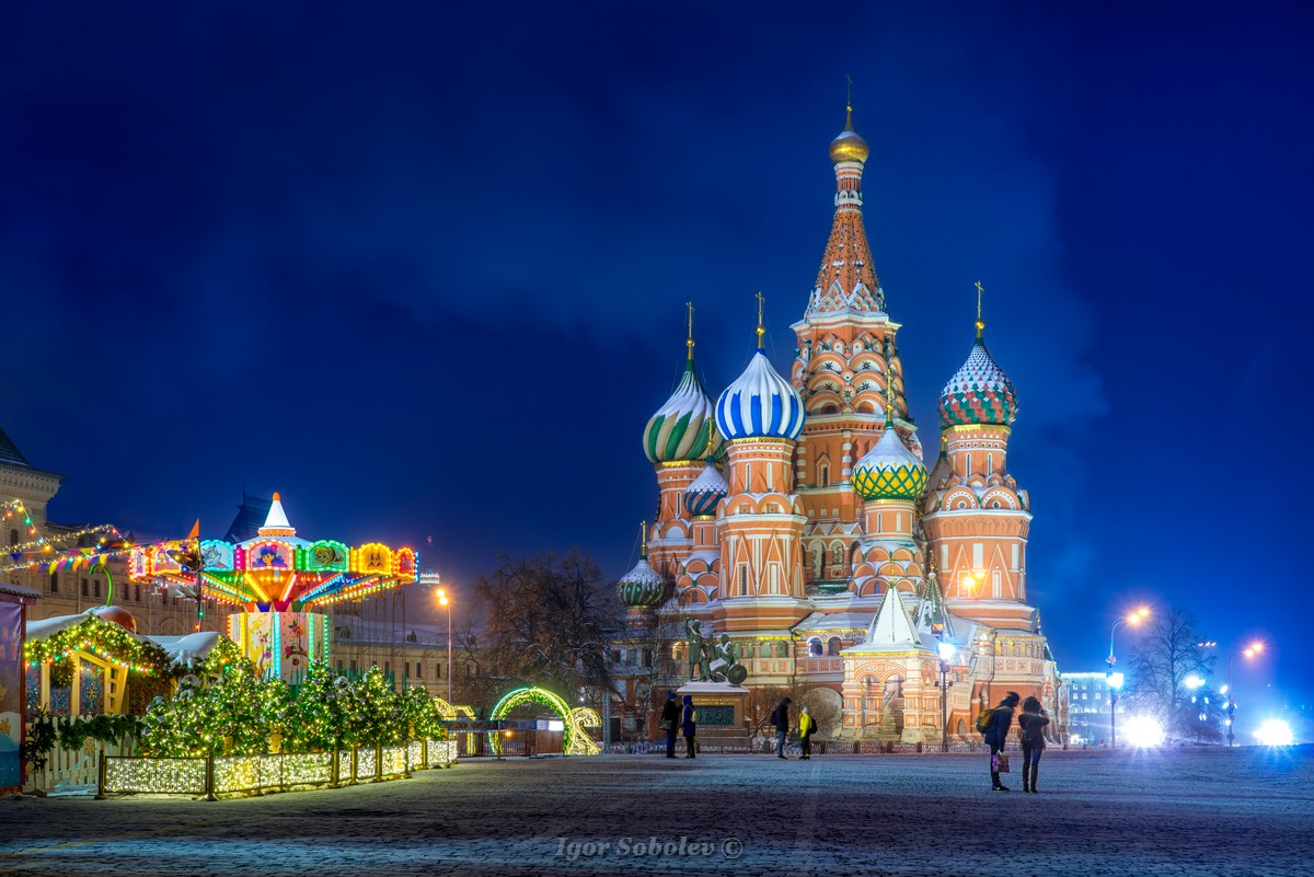 москва, собор василия блаженного, зима, новый год, Игорь Соболев