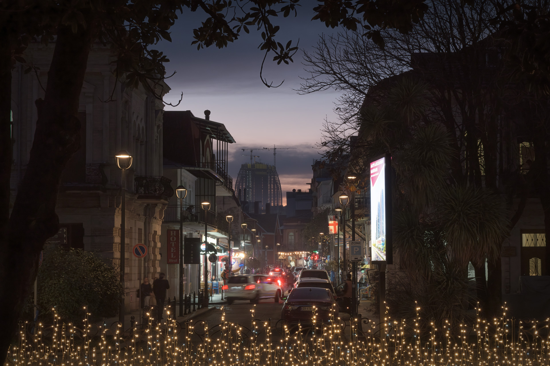 sundown, batumi, street, oldtown, night, illumination, clouds, weather, landscape, cityscape, scenery, travel, outdoors, caucasus, georgia, adjara, sakartvelo, chizh, Чиж Андрей