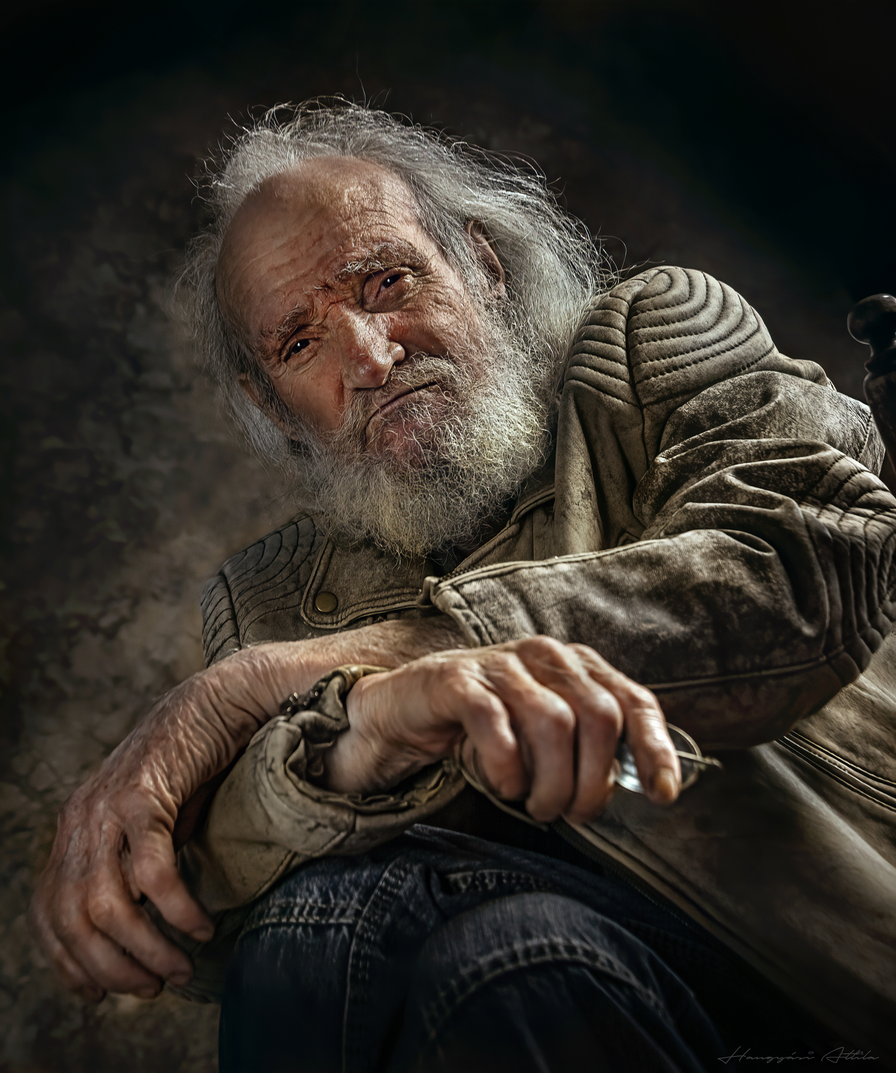 fine art, old man, portrait, Attila Hangyasi