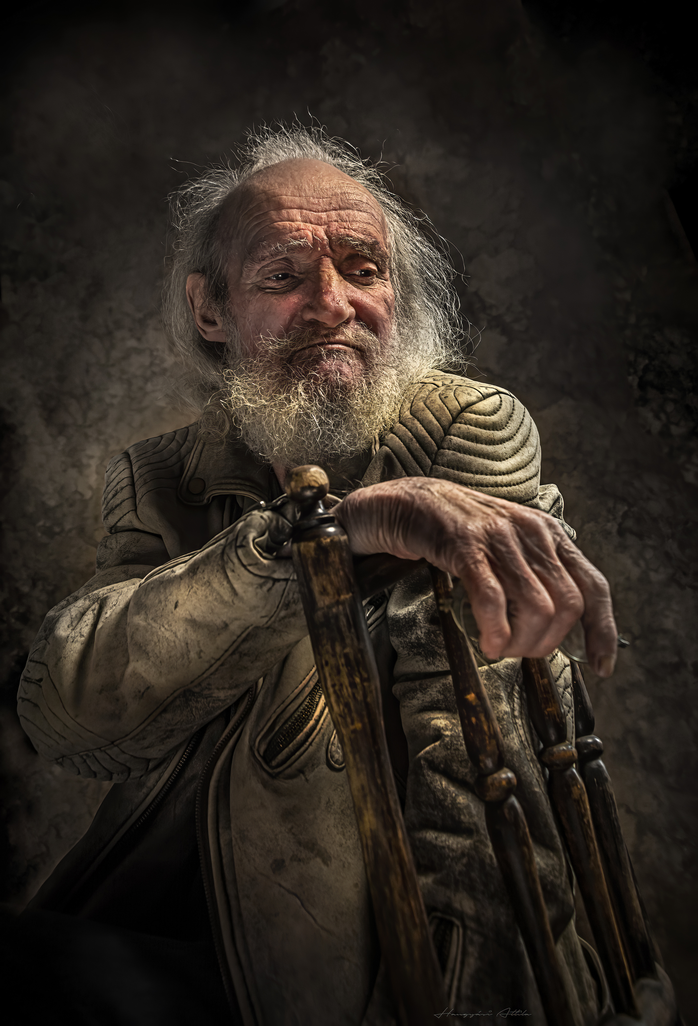 old man, portrait, fina art, dramatic, Attila Hangyasi