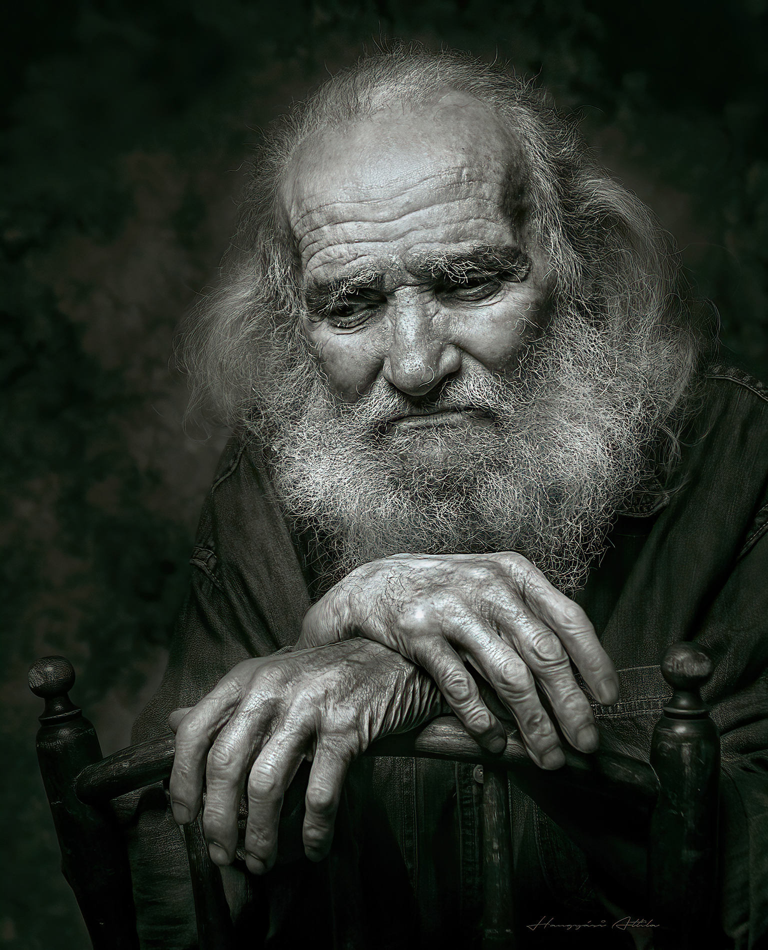 old man, fine art, portrait, dramatic, Attila Hangyasi