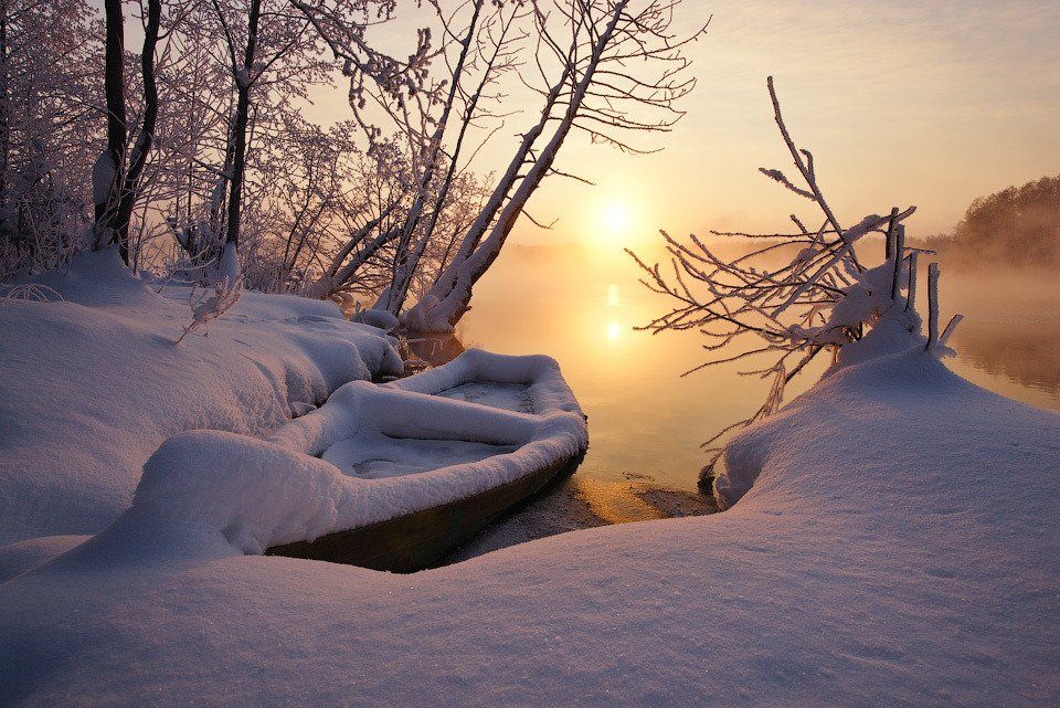 Зима, Лодка, Озеро, Снег, Шатура, Алексей Харитонов