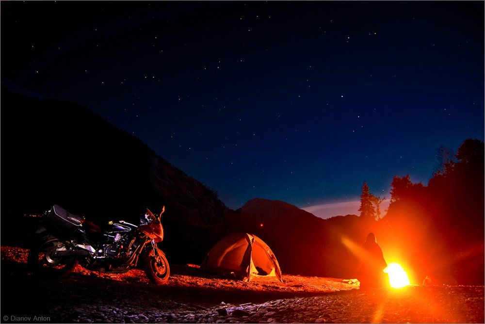 Абхазия, Рица, озеро, ночь, мото, мотоцикл, звезды, горы, путешествие, Дианов Антон