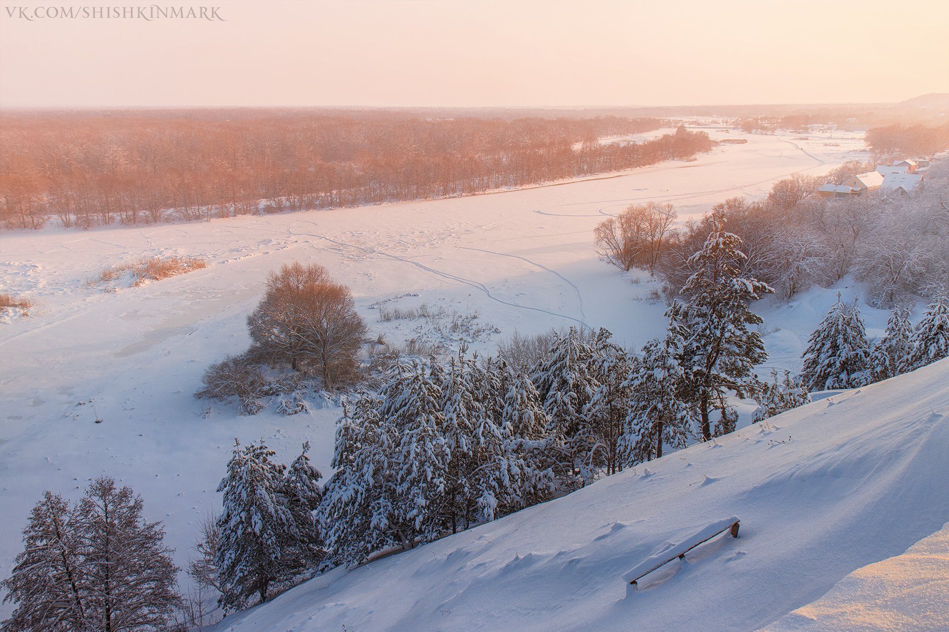 пейзаж, природа, красота, закат, зима, снег, деревья, Марк Шишкин