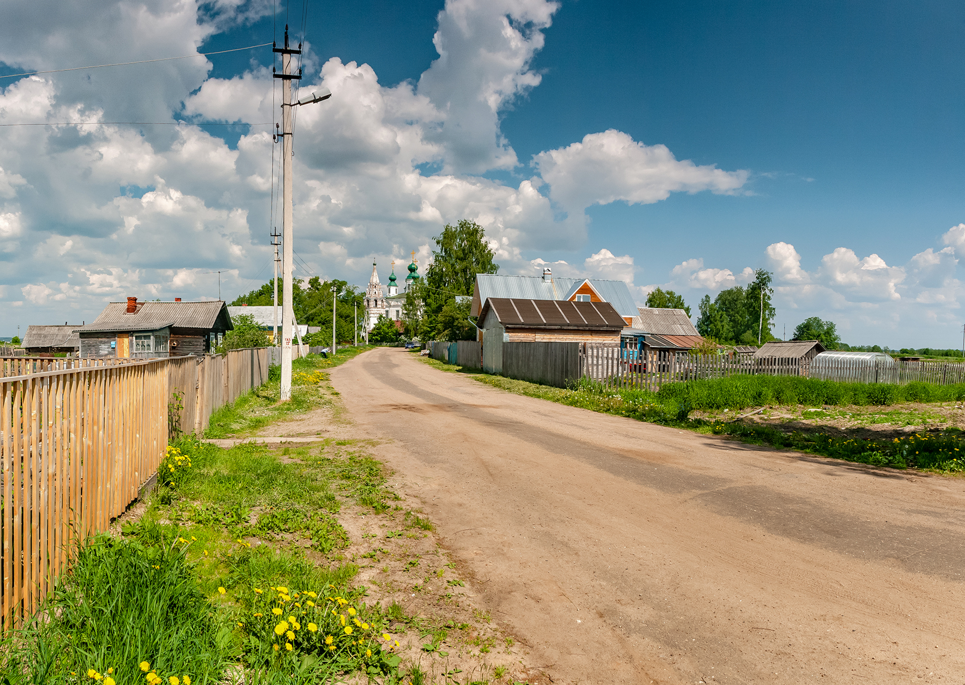 село, дорога, изгородь, деревня, дома, церковь., Анкудинов Леонид