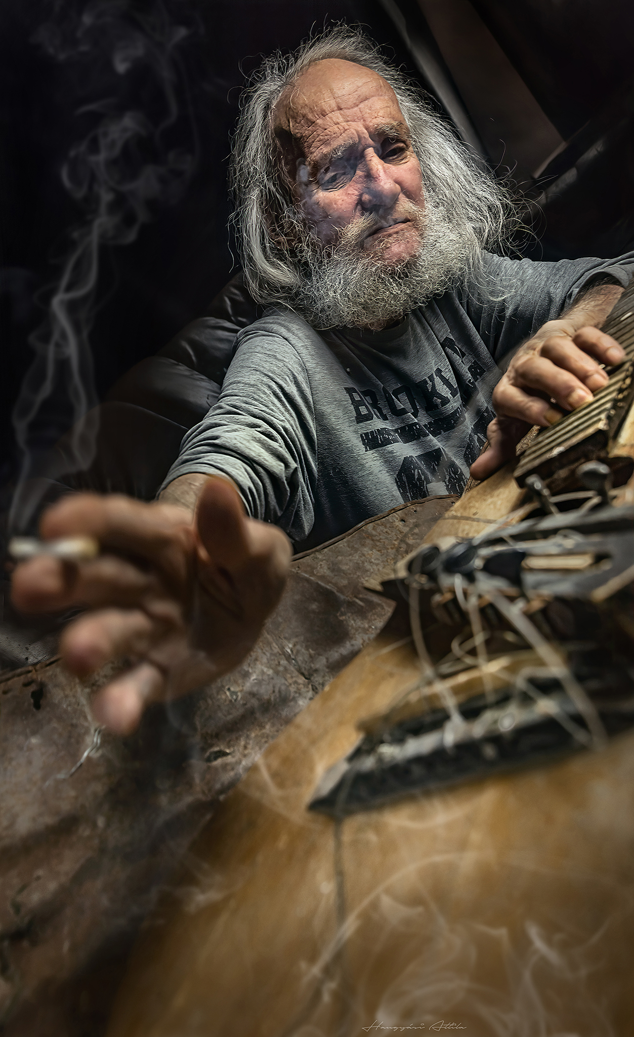 old man, guitar, fine art, Hangyasi Attila