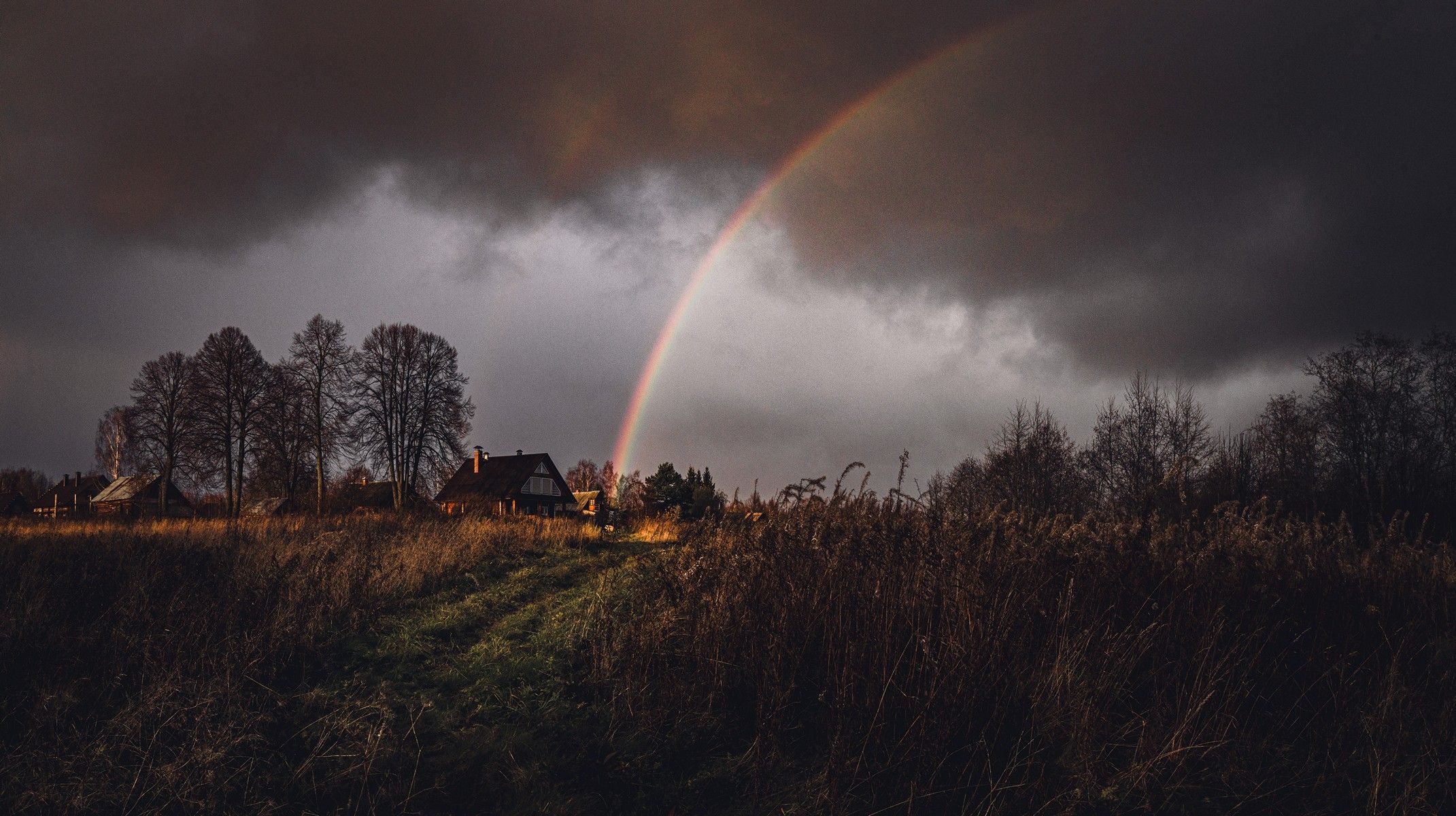 деревня, радуга, дождь, Фролов Владимир