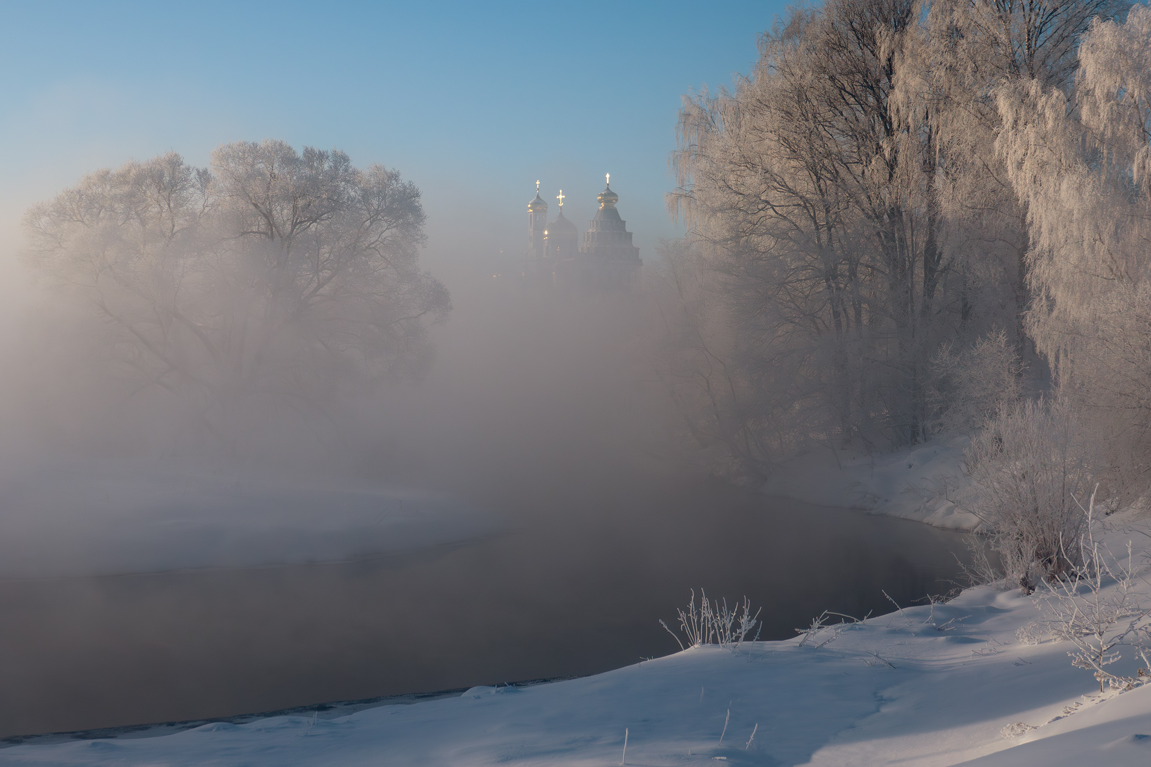 новый иерусалим, река истра, зима, мороз, иней, туман, Медведев Александр