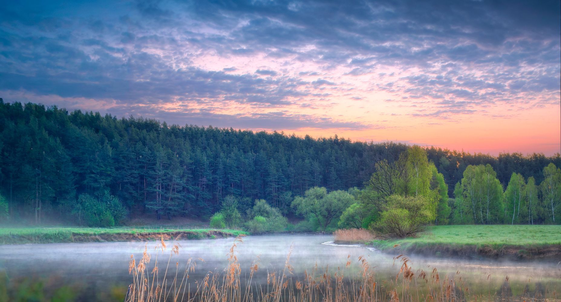 рассвет, весна, река, дымка,, Сергей Шабуневич