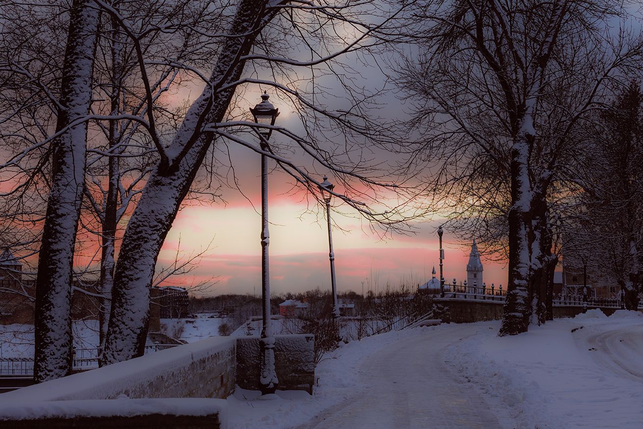 нарва зима январь вечер снег фонари, Четвертной Сергей