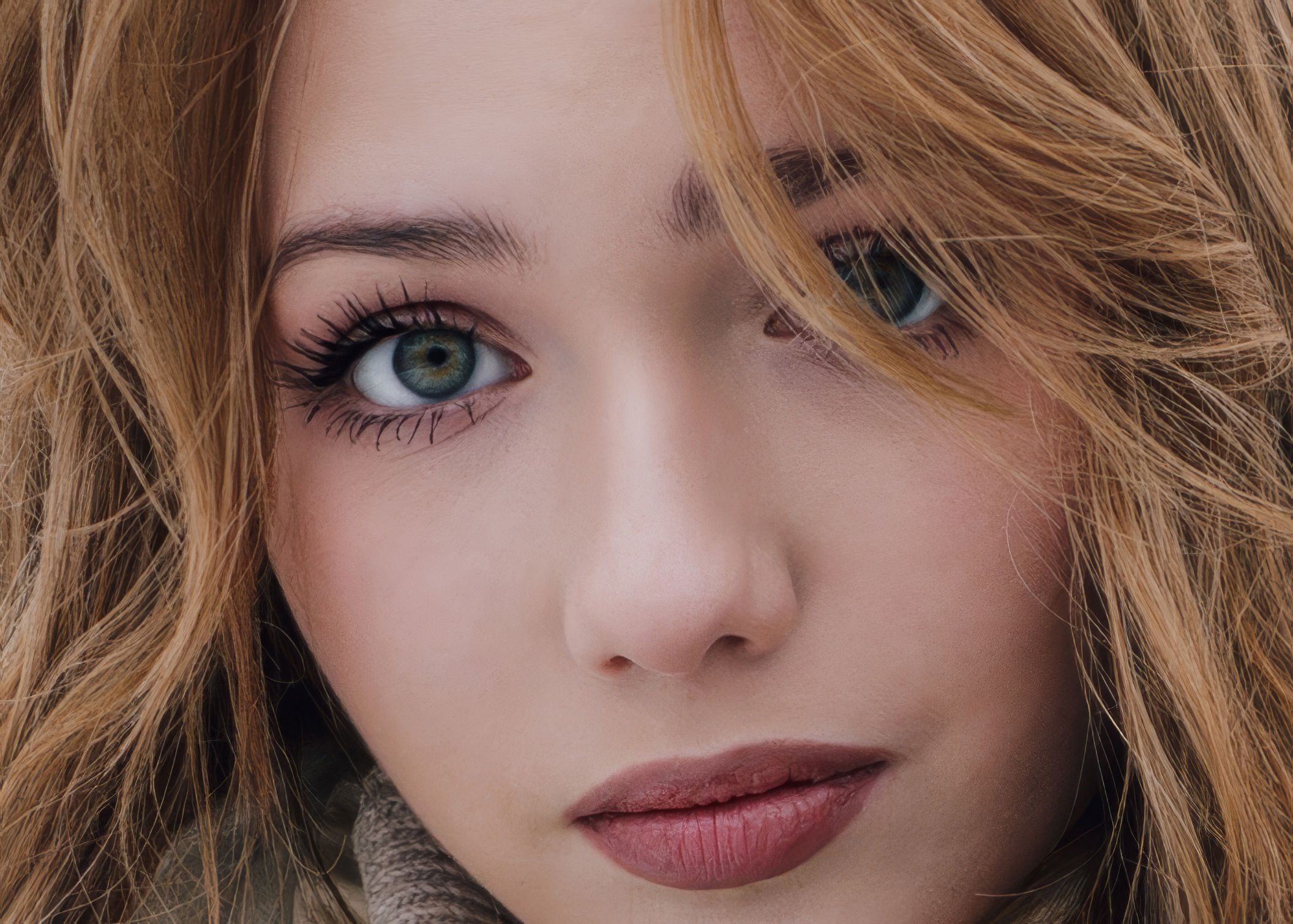 девушка, девушка зимой, голубые глаза, блондинка, Наталья Максимова