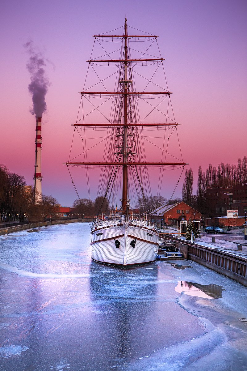 Ice, Klaipeda, Lithuania, Meridianas, Sailing ship, Sunrise, Winter, Руслан Болгов (Axe)