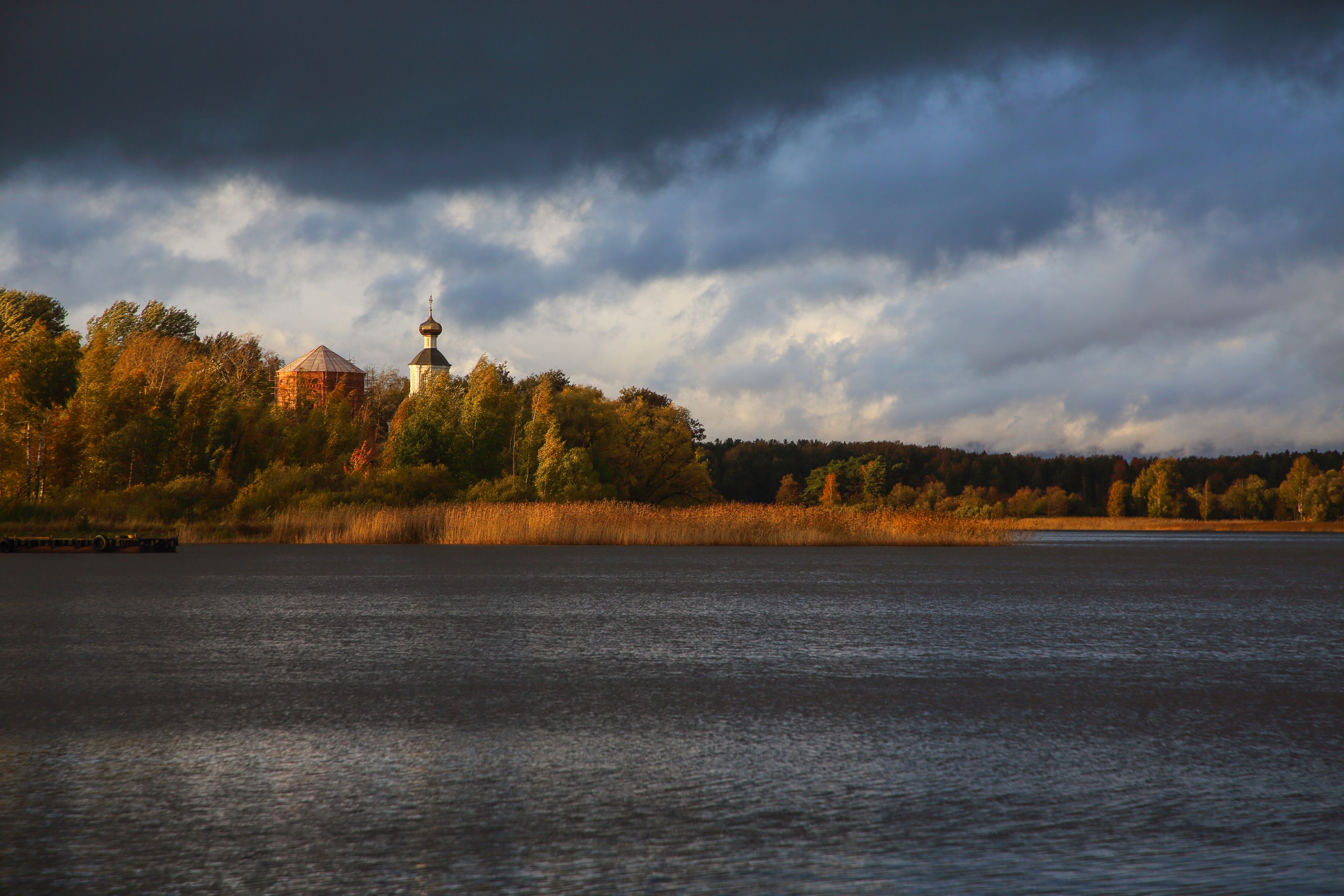 озеро, вода, отражение, тучи, облака, пейзаж, вечер, Мурзинов Виктор