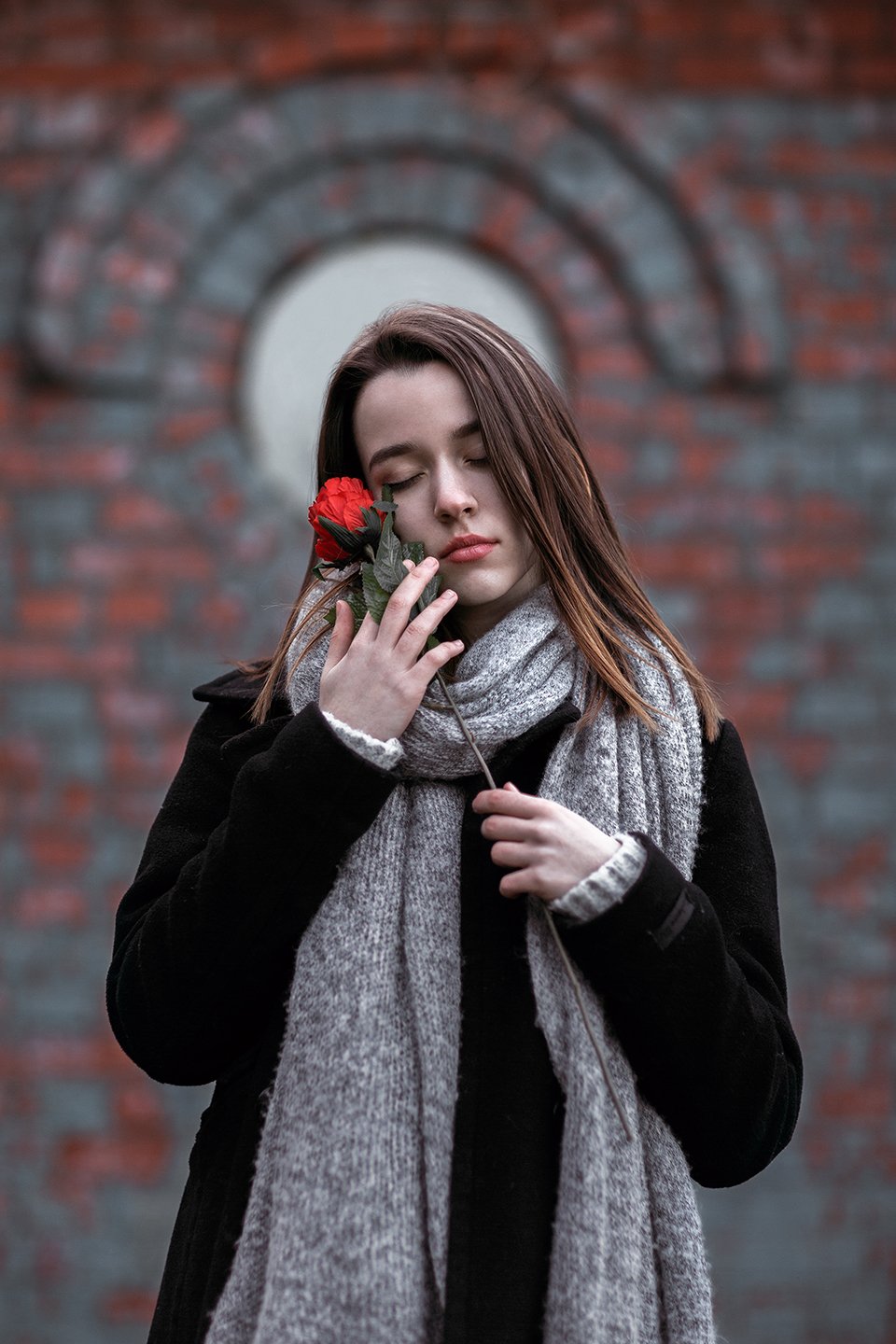 girl, rose, wall, flower, Владимир Галяк