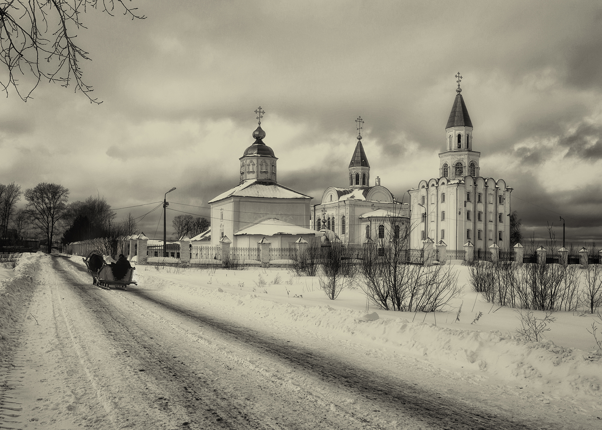 храм, церковь, повозка, лошадь, сани, зима, снег, дорога, Анкудинов Леонид