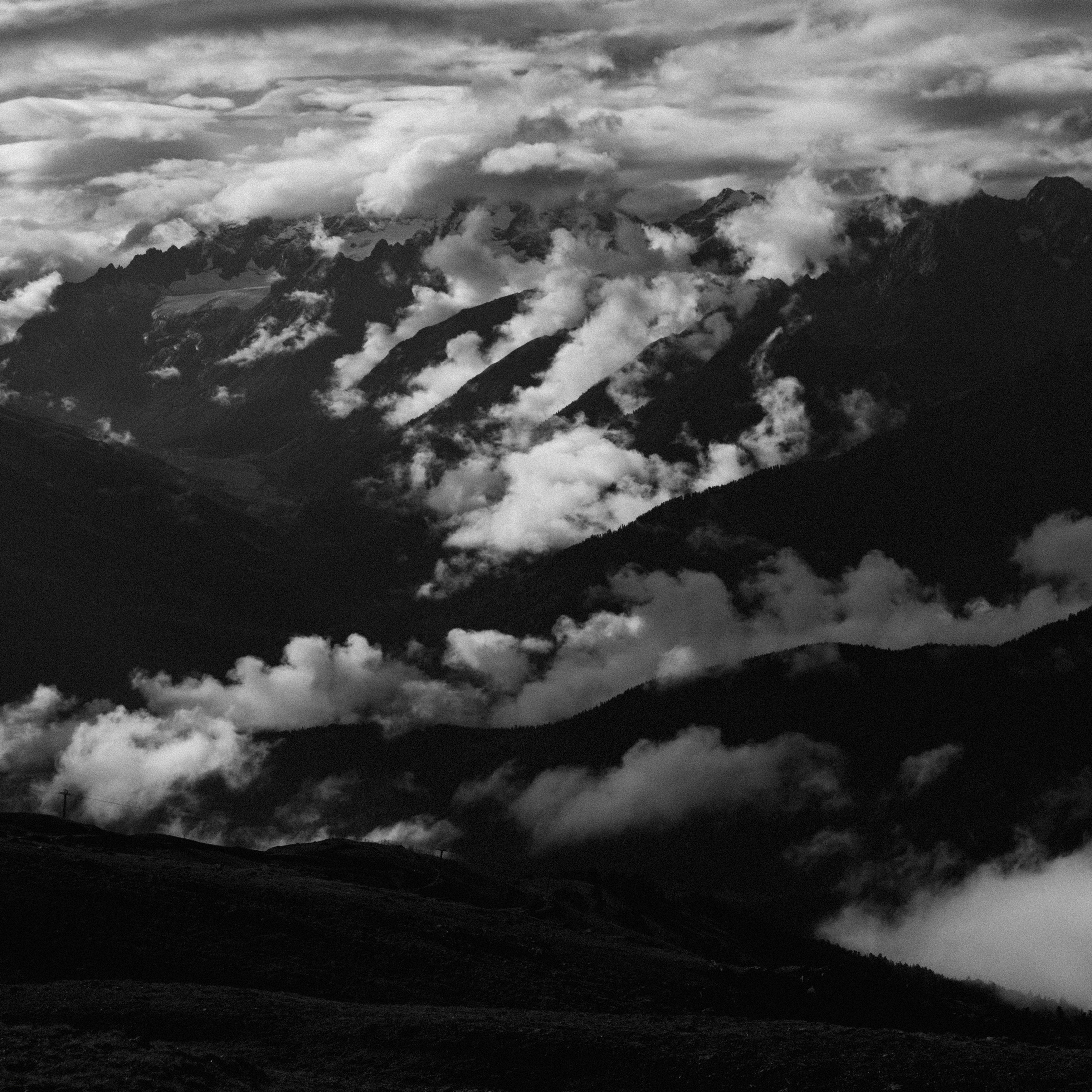 горы, чб, облака , Елена Шевченко