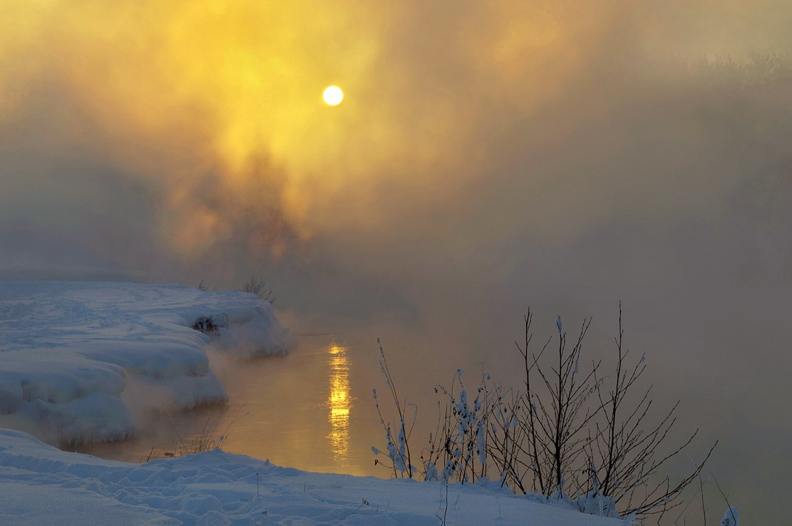 зима, река, солнце, smoke, on, the, water, Макс Шамота