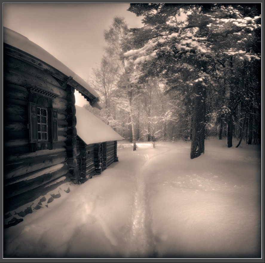 пейзаж, дом, зима, снег, лес, Александр Авилов
