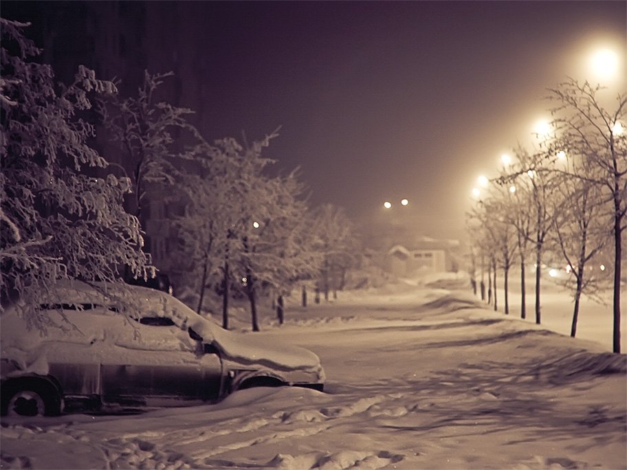 ночь, машина, снег, fatebeyond