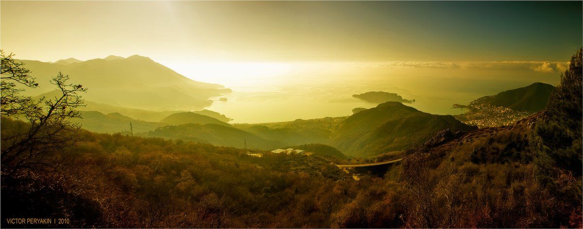 золотой, рассвет, будва, черногория, панорама, утро, Виктор Перякин
