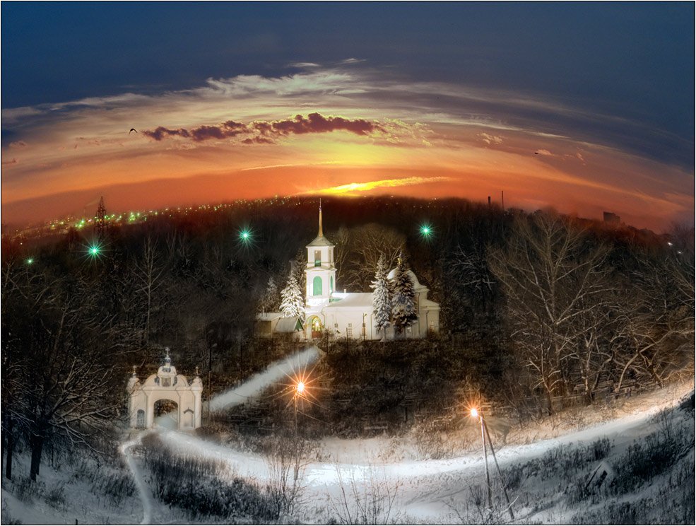 храм, церковь, ночь, зима, кладбище, Boris Bort
