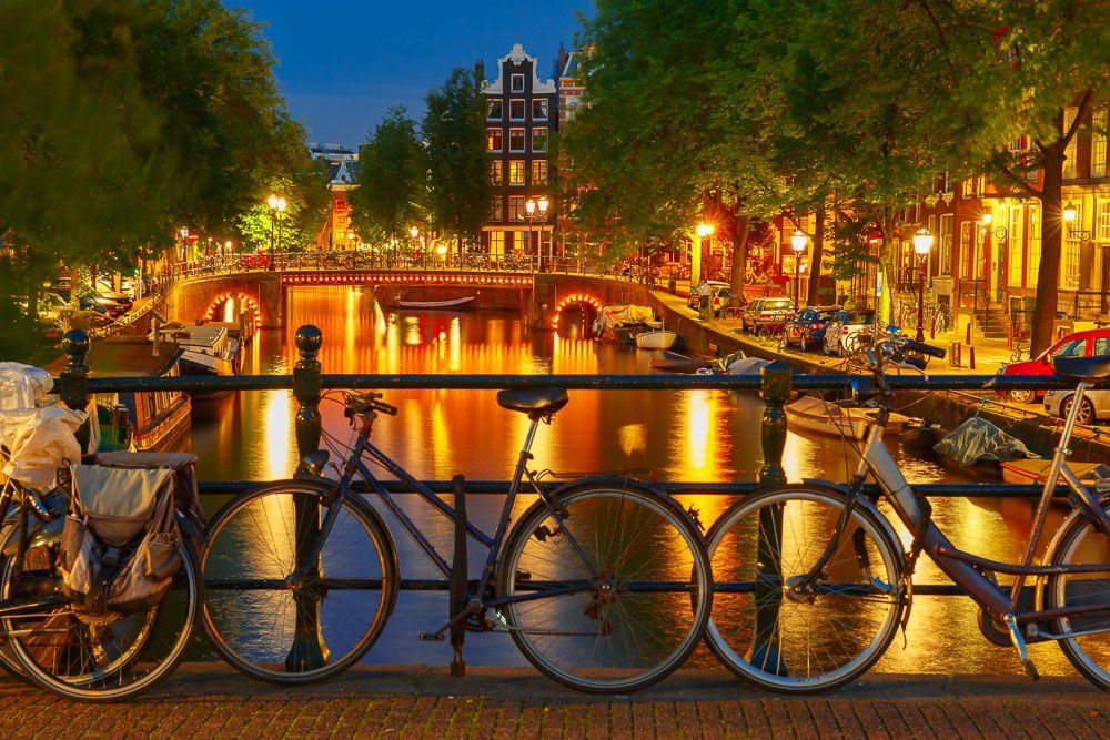 велосипеды, мост, канал, амстердам, голландия, нидерланды, ночь, Коваленкова Ольга