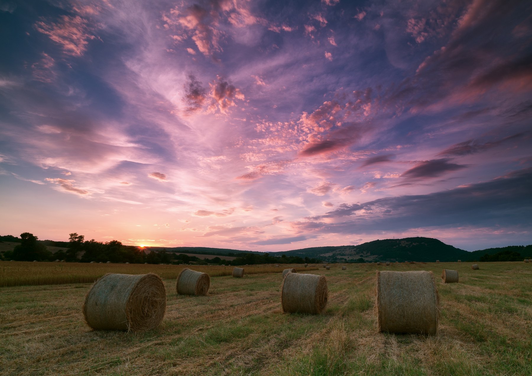 bales, clouds, colorful, colours, field, fineart, forest, hay, landscape, sky, summer, sun, sunset, wheat, Иван Димов