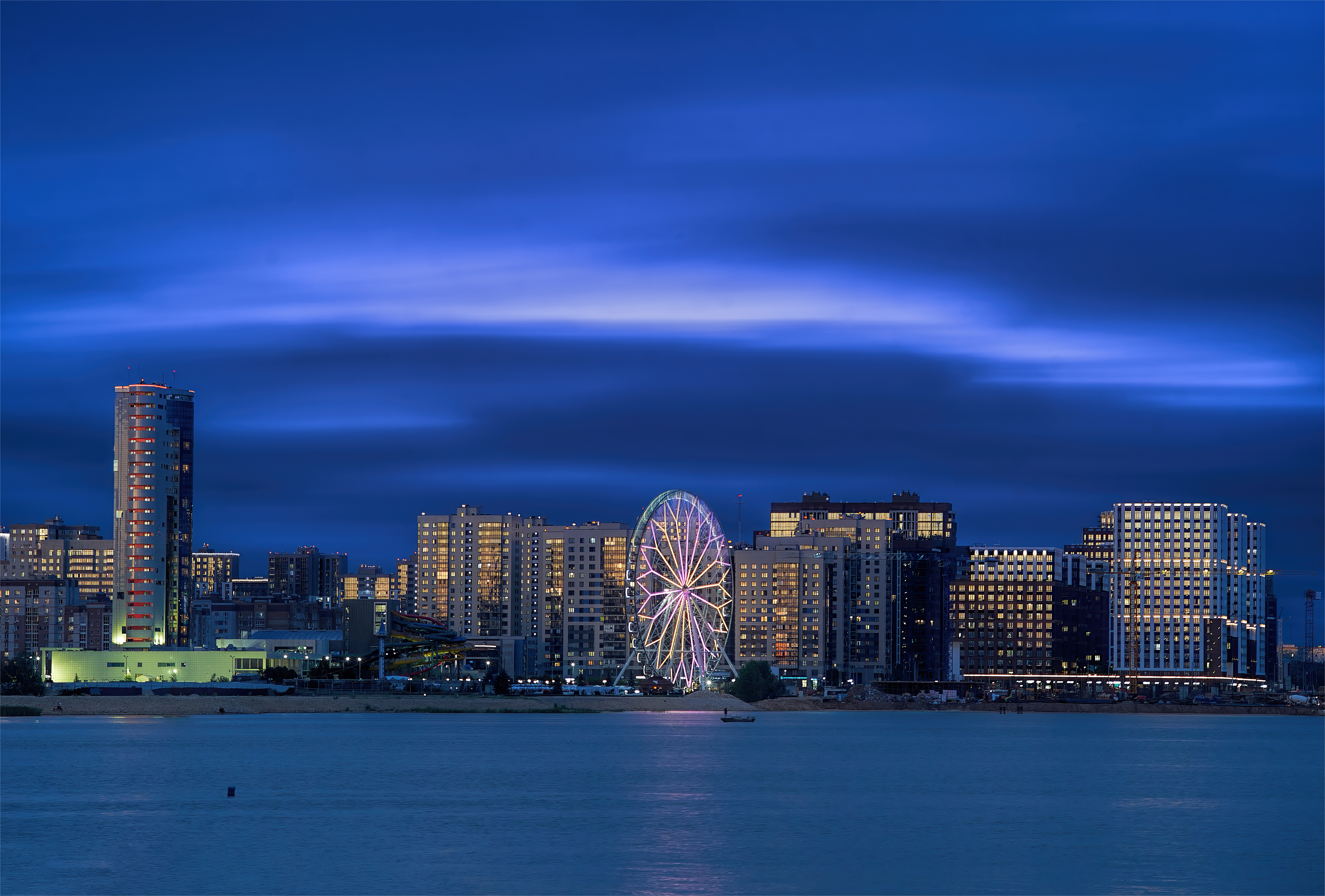 Город, Казань, колесо обозрения, здания, вечер, Михаил Кудрявцев