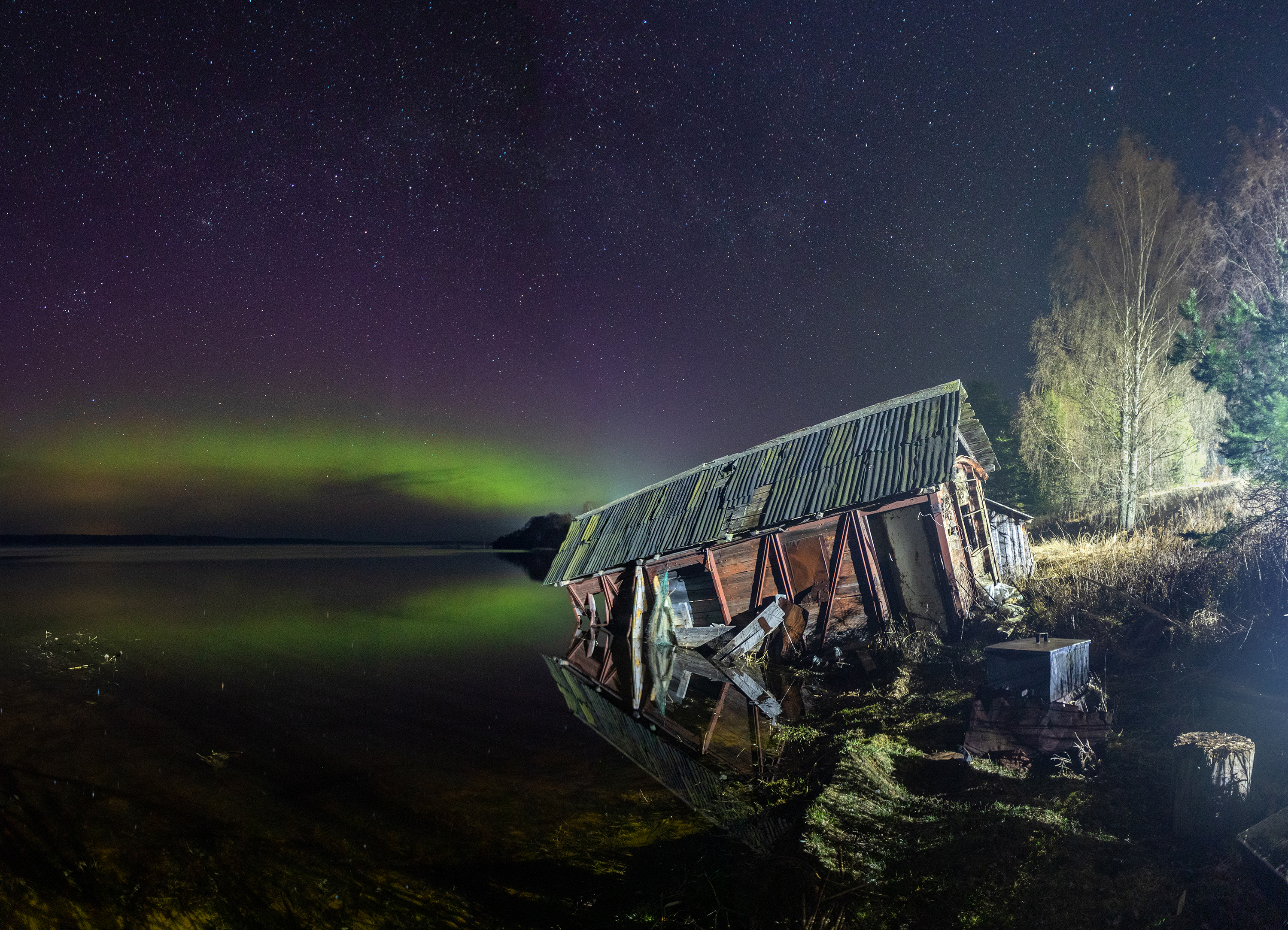 ночная съемка, деревня, звезды, север,  северное сияние, аврора, русский север, Павел Ващенков