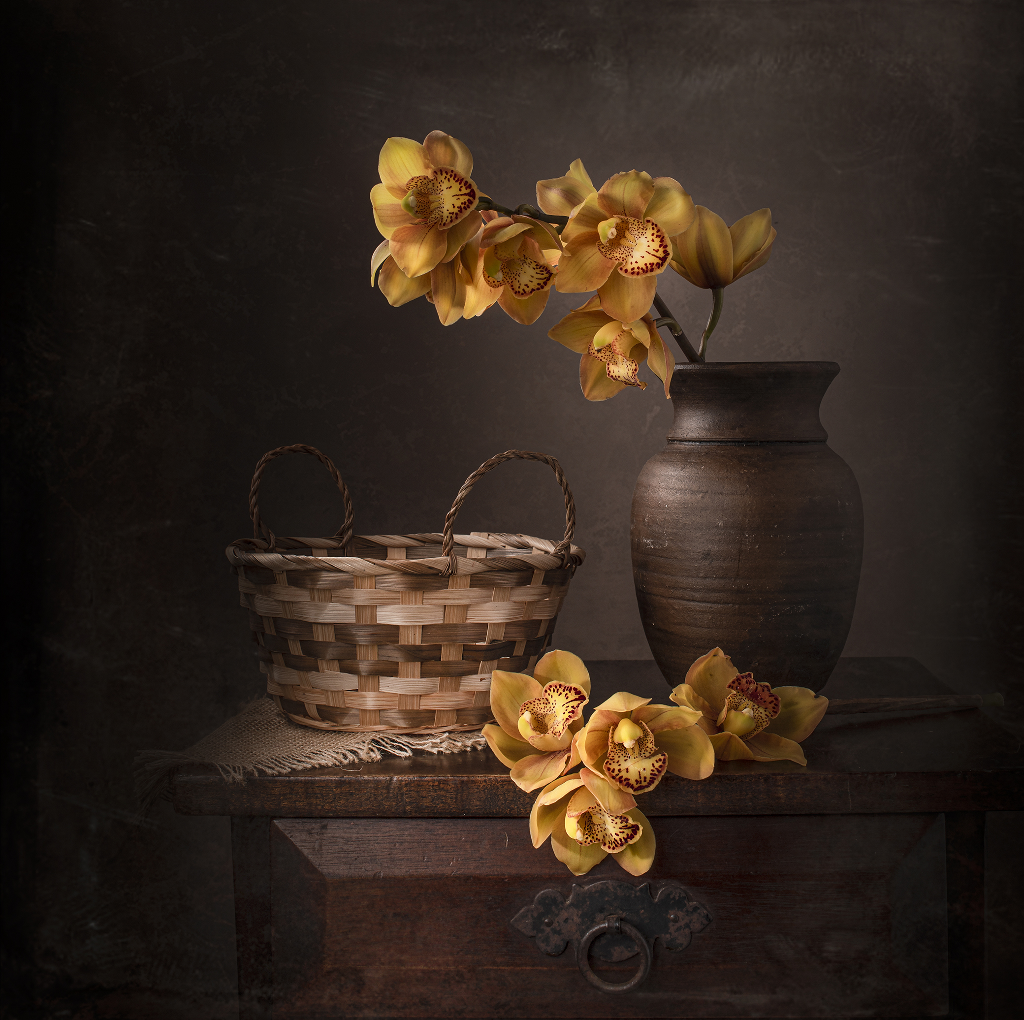 still life, Yellow, flowers, orchid, vase, texture, Maria Margareth Perfoncio