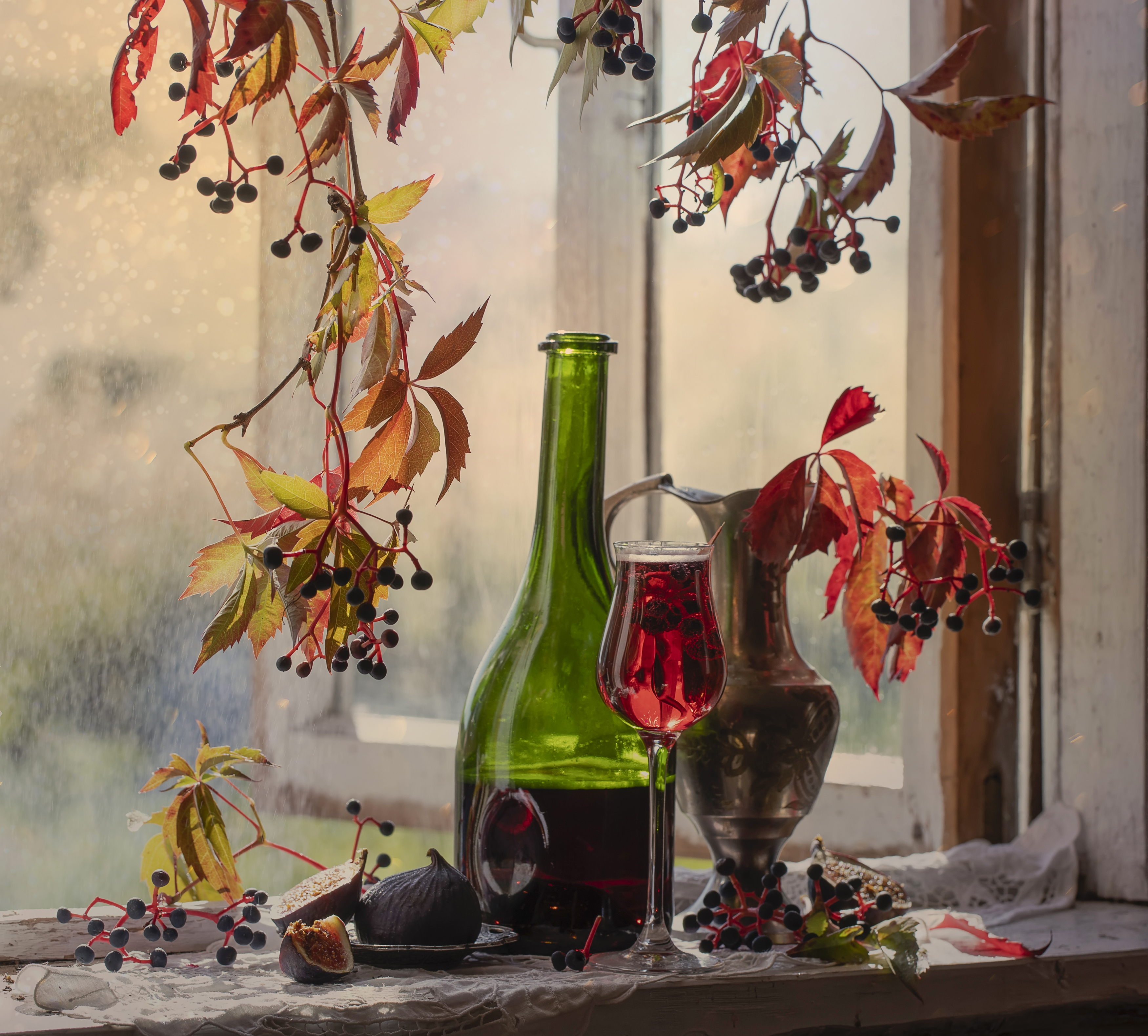 натюрморт, окно, вино, дикий виноград, Татьяна Феденкова