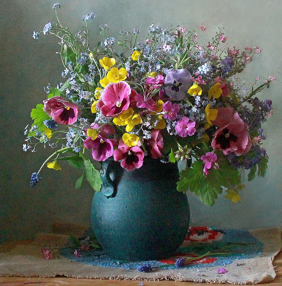 натюрморт, цветы, садовые цветы, весна, марина филатова, букет цветов, виолы, Марина Филатова