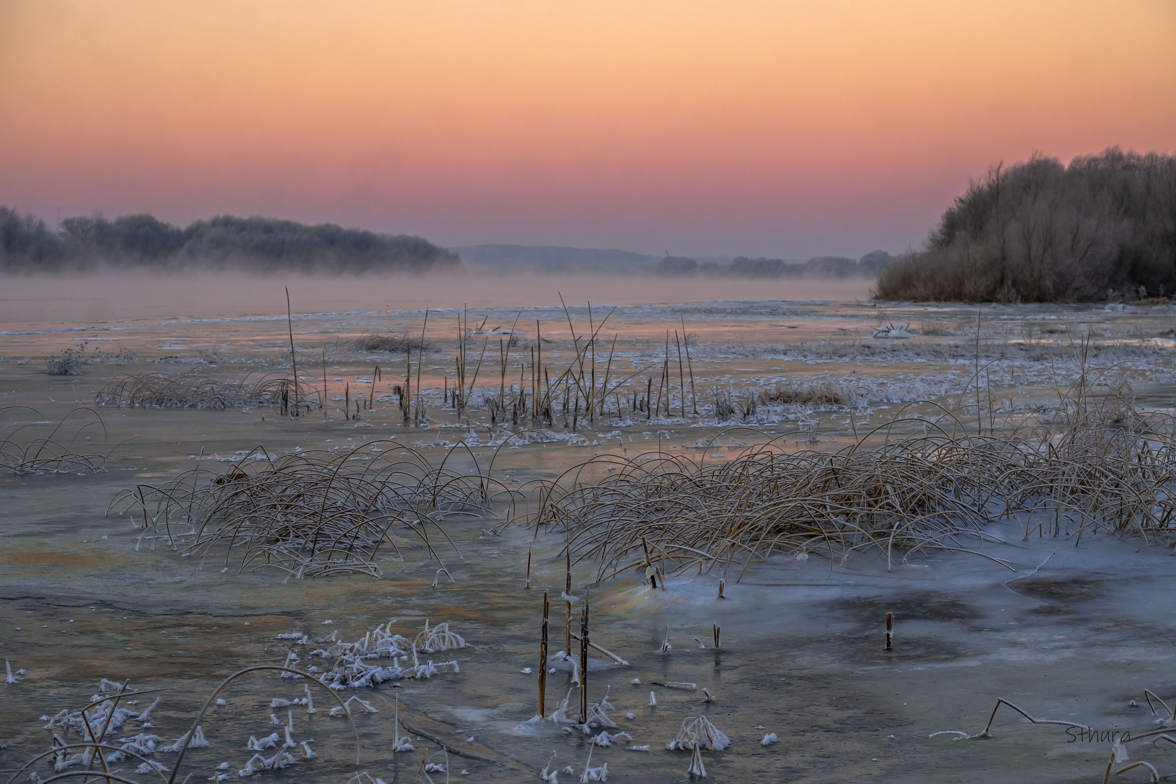 зима река туман лёд природа утро пейзаж, Александр Строков