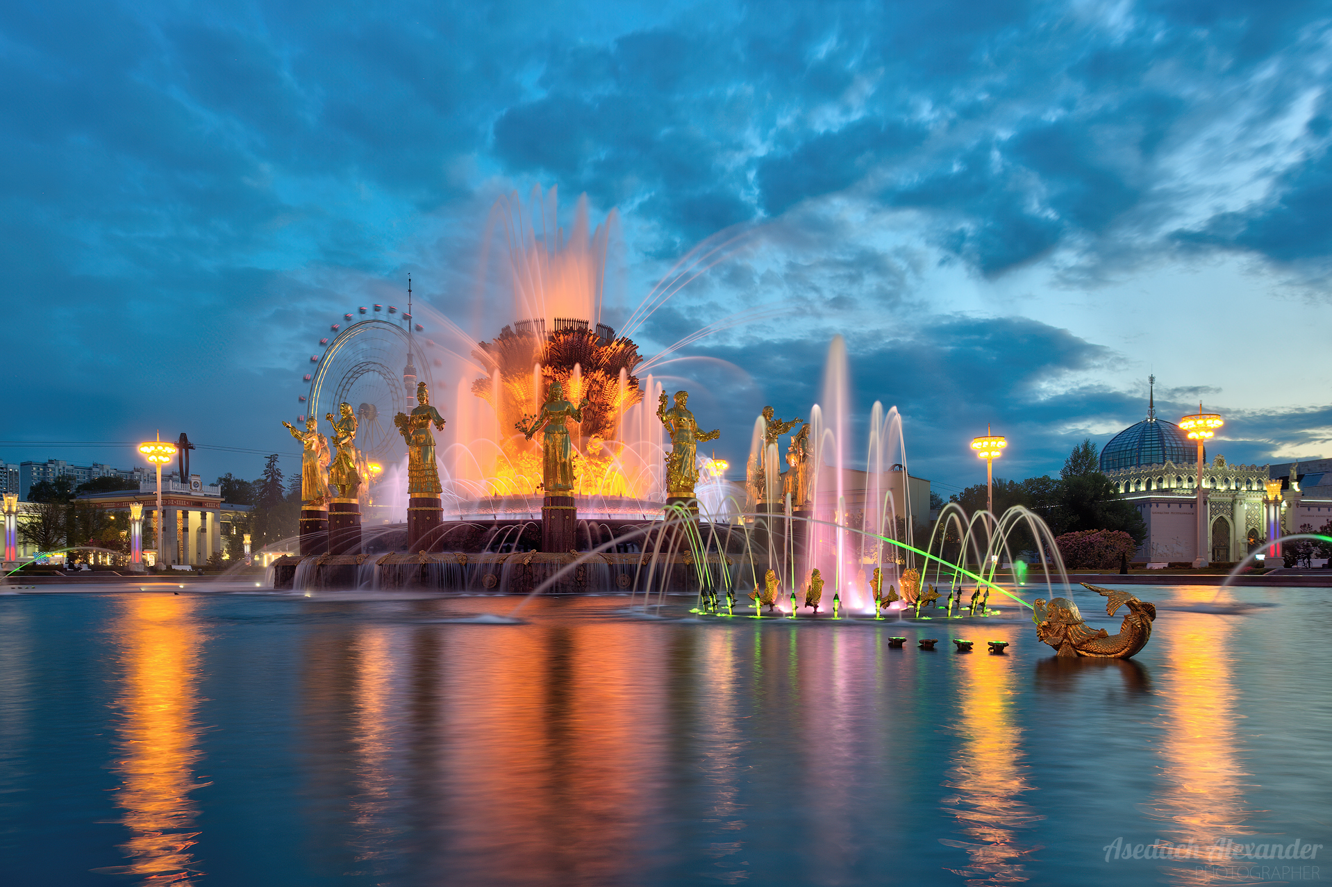 вднх, москва, фонтан, закат, Аседач Александр