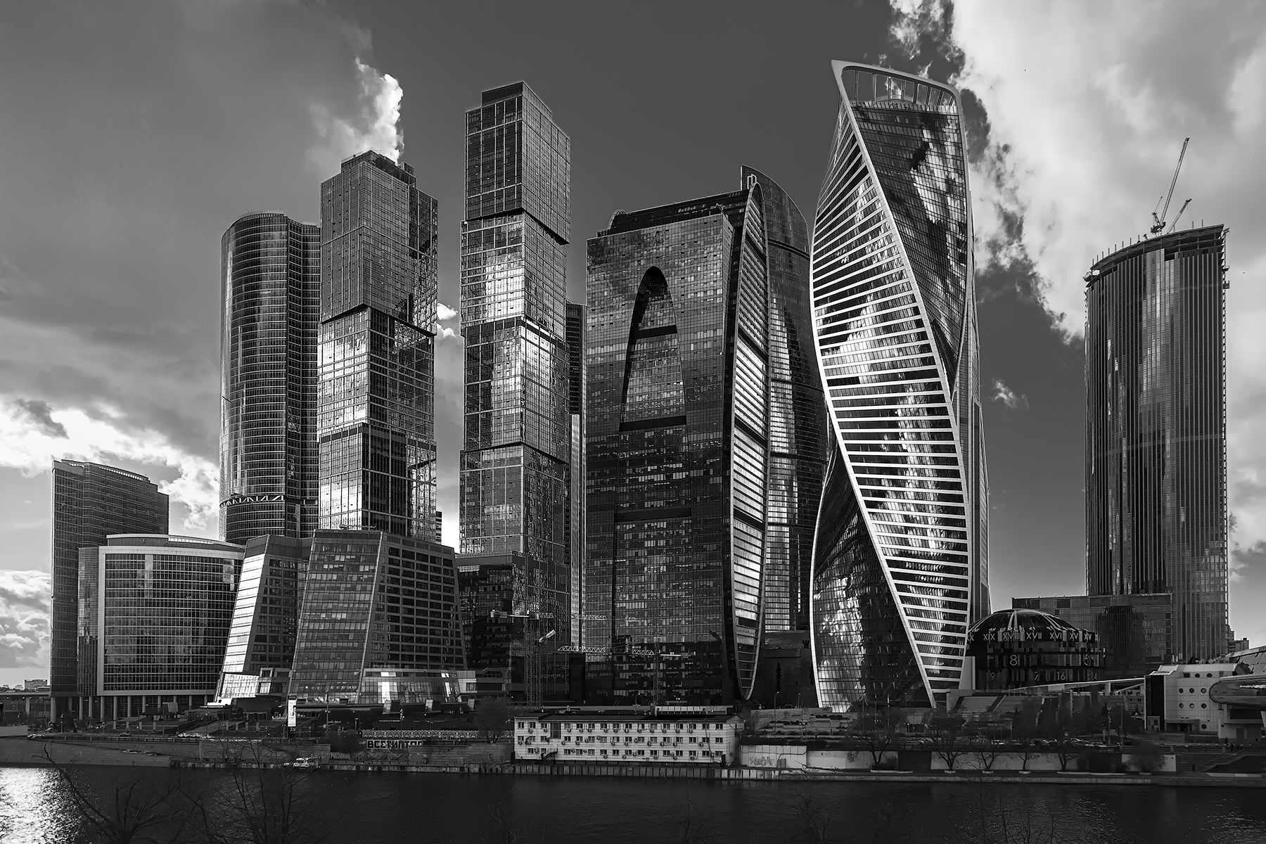Москва, сити, река, город, небоскребы, чб, Макаров Роман