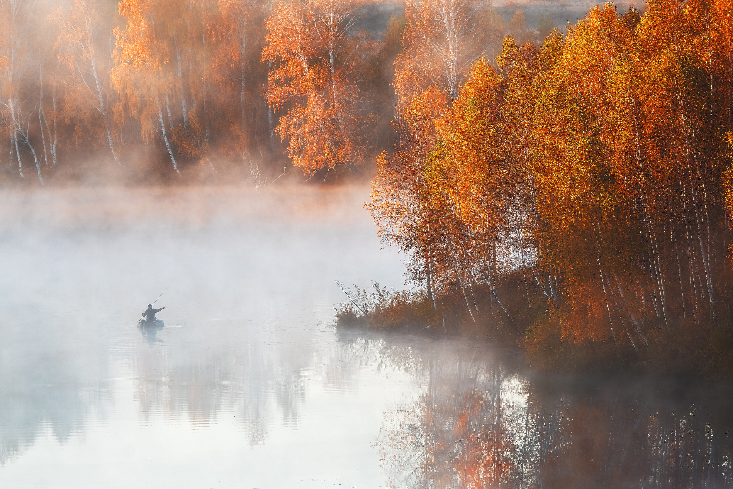 осень, зауралье, рассвет, утро, туман, рыбак, озеро, курганская область, пейзаж, природа, золотая осень, nature, fog, landscape, fisherman, sunrise, lake, Толстоноженко Илья