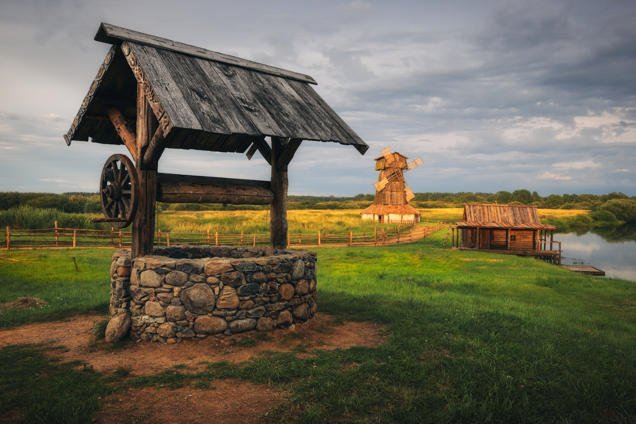 rural, outdoors, nature, grass, architecture, summer, meadow, sunset, mill, кинодеревня, закат, деревушка, лето, мельница, Андрей