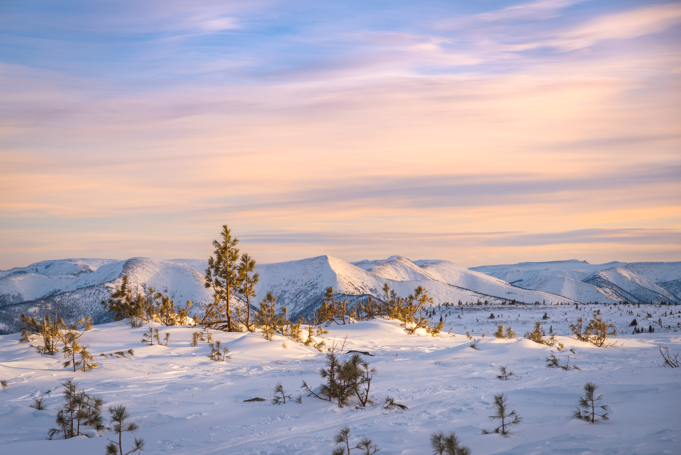 Зима, снег, Хамар-Дабан, Прибайкалье, закат, Evgeniy Khilkevitch