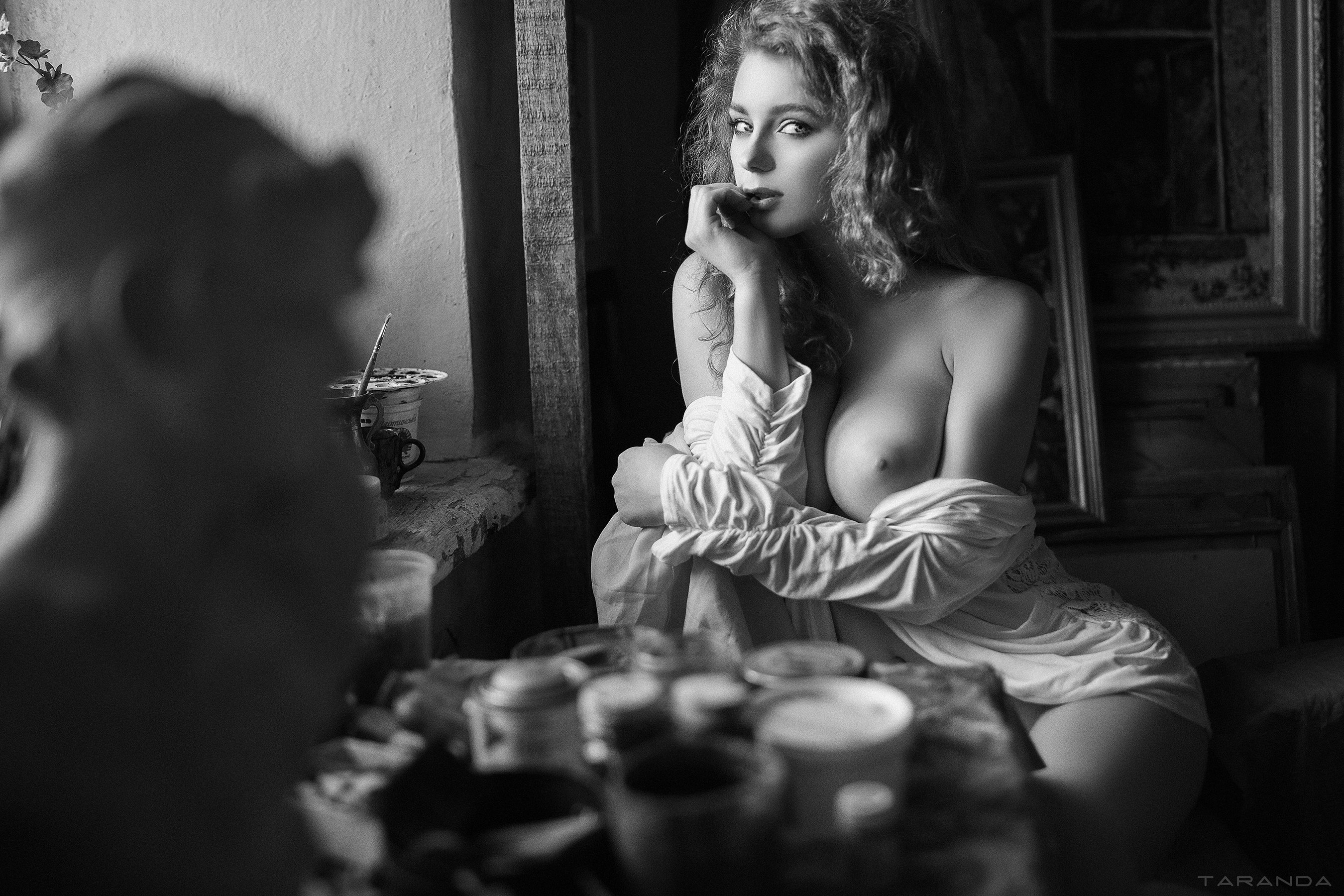 black and white, bw, girl, light, morning, painting, sapho, sexy, sweet, workshop, nude, portrait, nu, Тарас Таранда