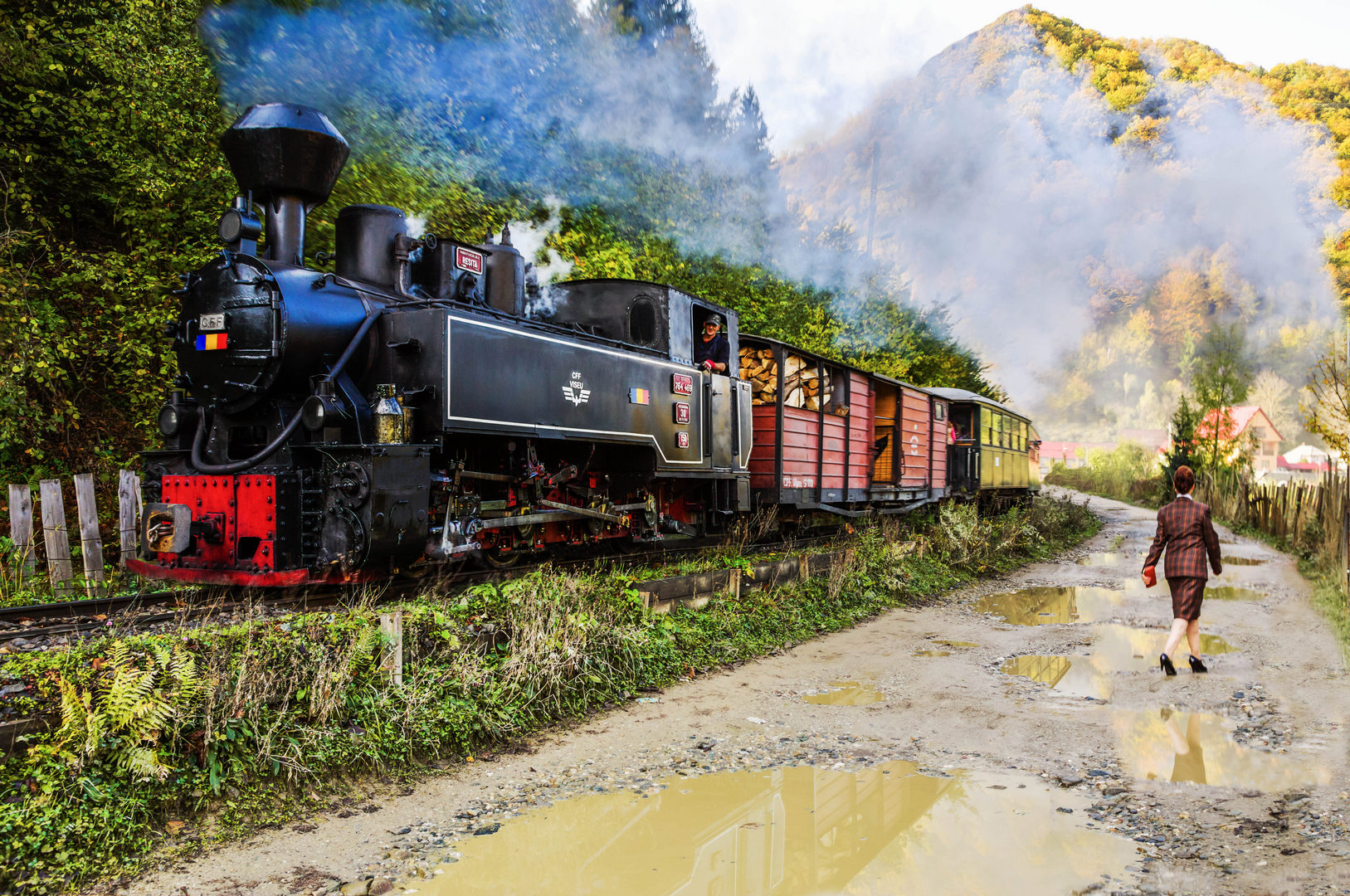 паровоз, локомотив, пейзаж, осень, Мурзинов Виктор