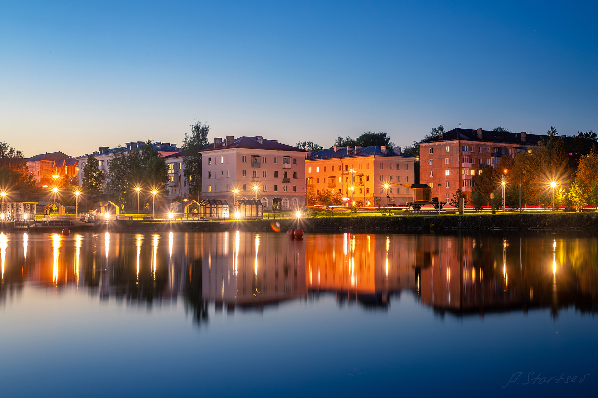 вечер, ночь, пруд, огни, пермский край, лысьва, Старцев Андрей