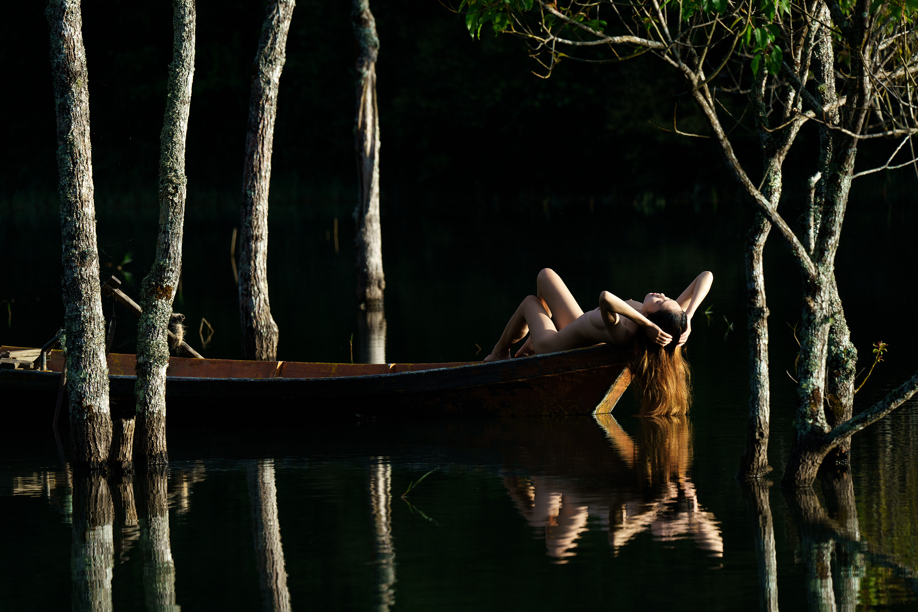 nude, art, tree, boat, water,, Trần Anh