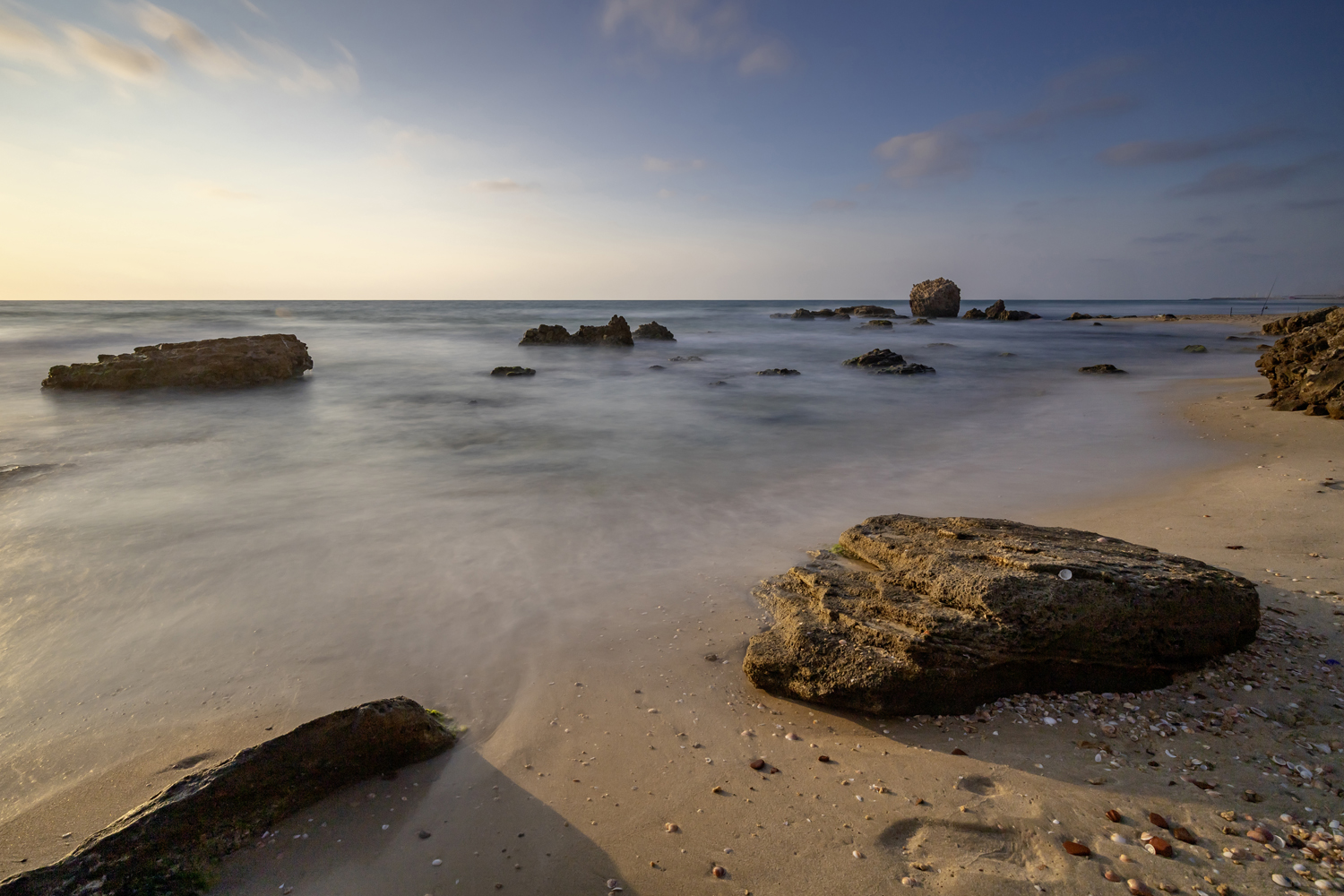 sea, seascape, sunset, landscape, beach, marina, rocks, Nikolay Tatarchuk