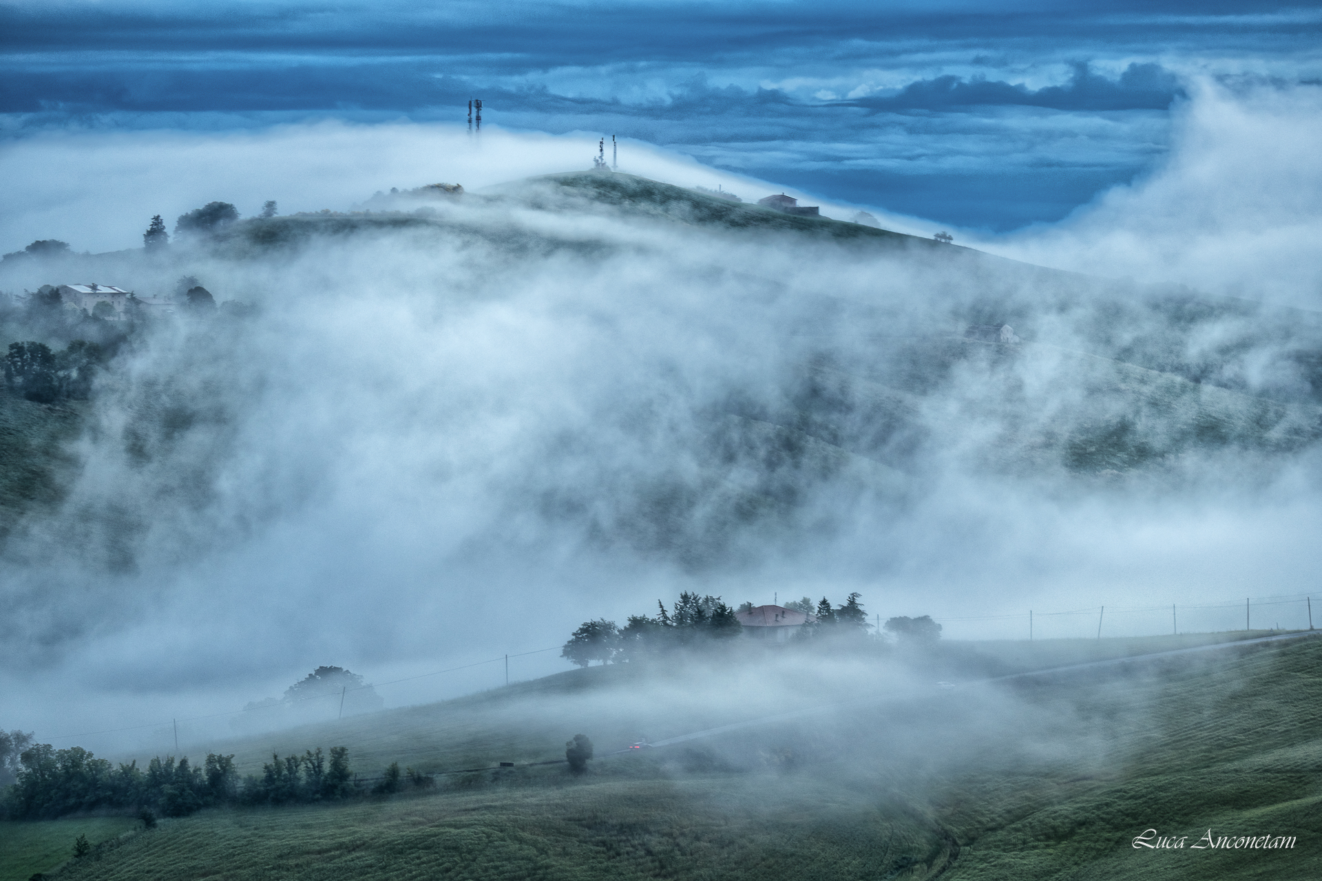 fog hills italy landscape marche region fields mist, Anconetani Luca