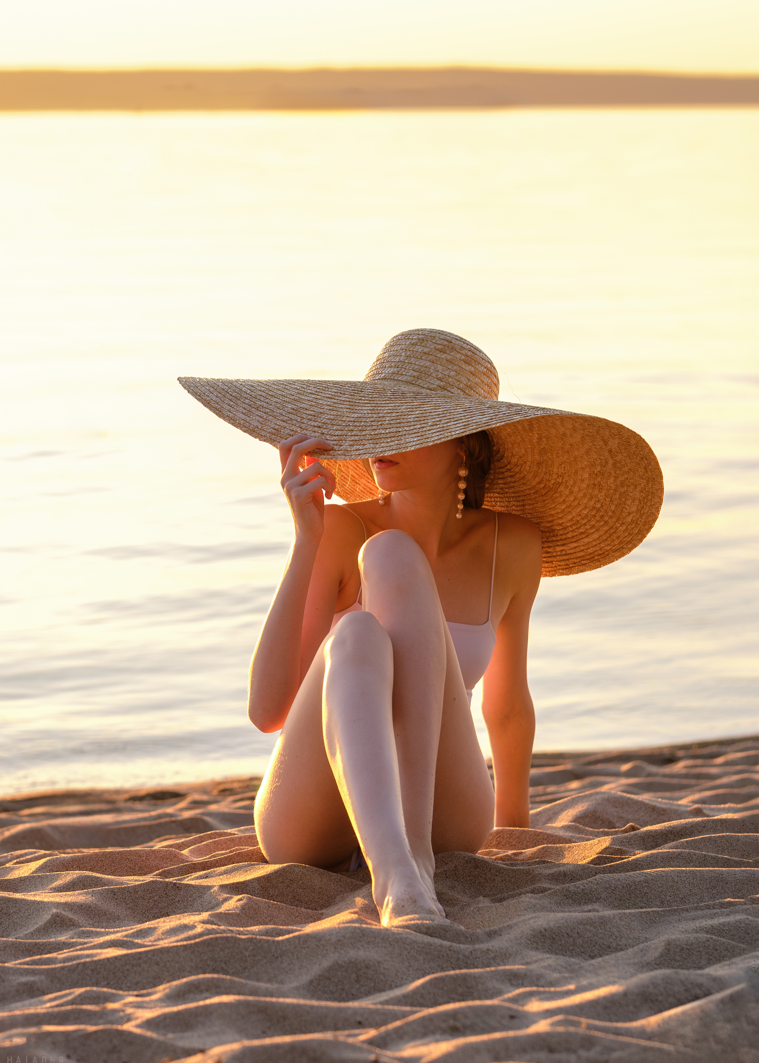 река, закат, девушка, шляпа, Наталья Максимова