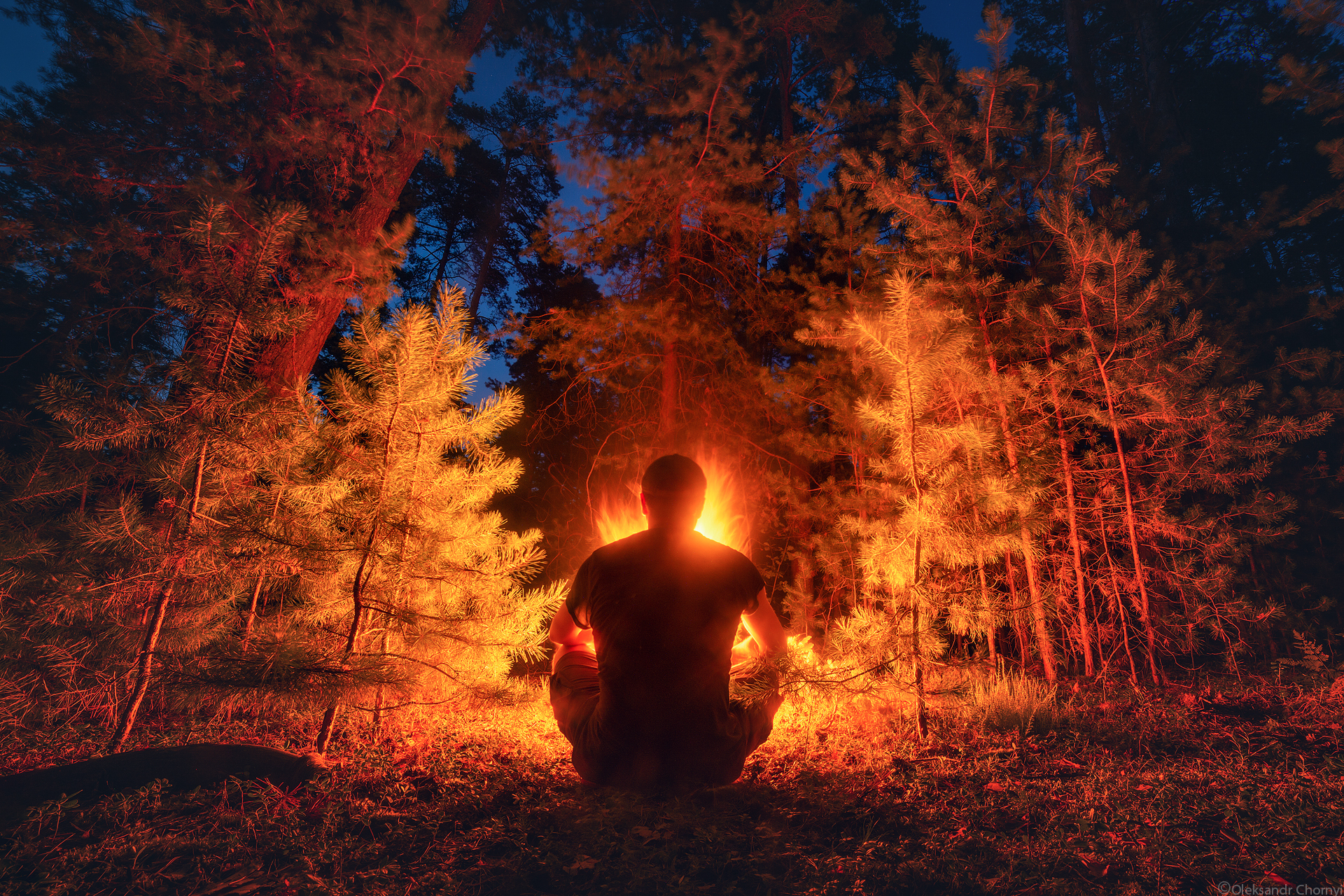 ночь, лес, силуэт, костер, пристанище, тишина, уединение, молчание, аскетизм, коростышев, украина, фотографчорный, сашачорный,, Чорный Александр
