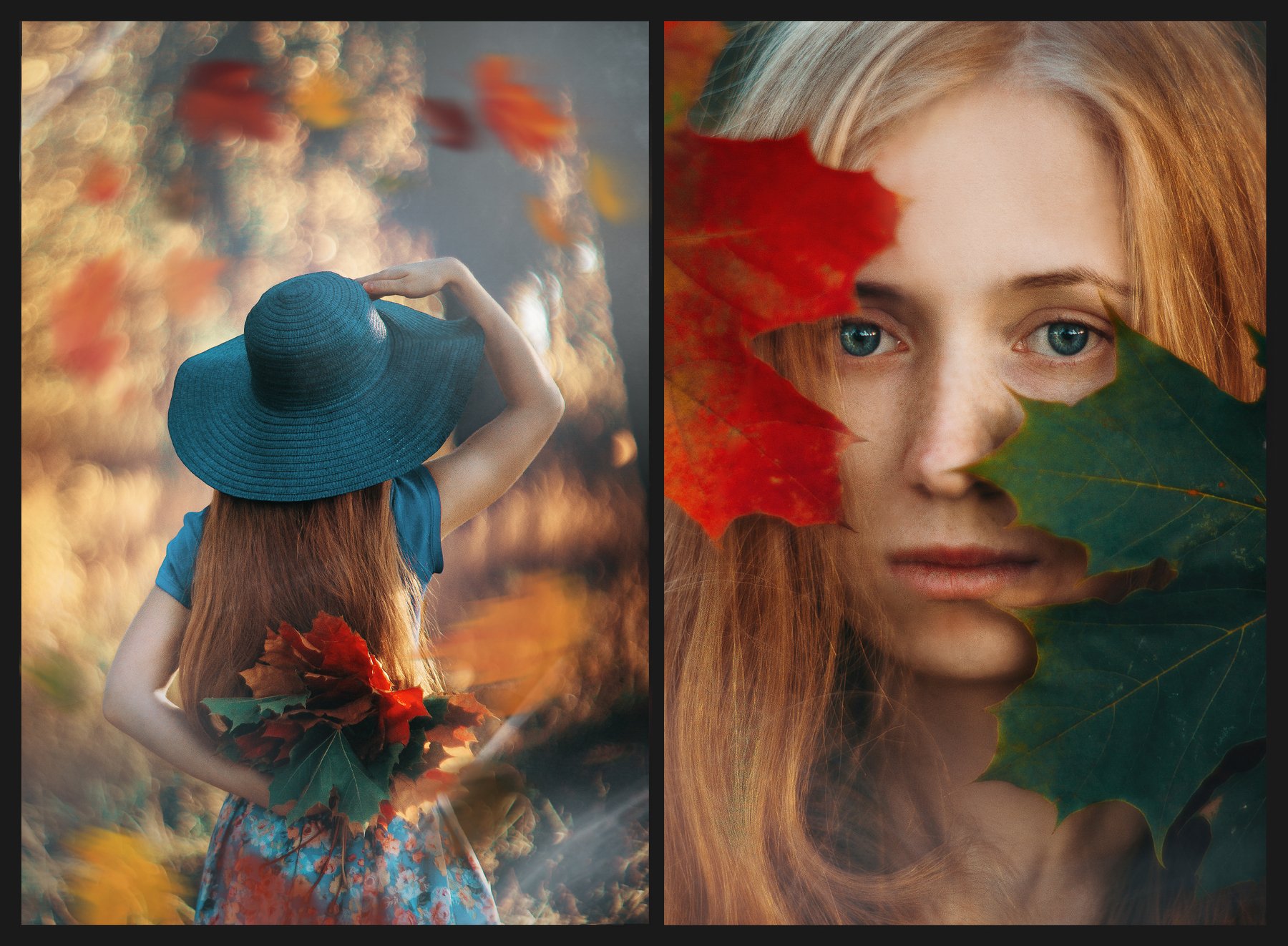 портрет, девушка, осень, листья, букет, рыжая, шляпка, боке, гелиос, Татьяна Афиногенова