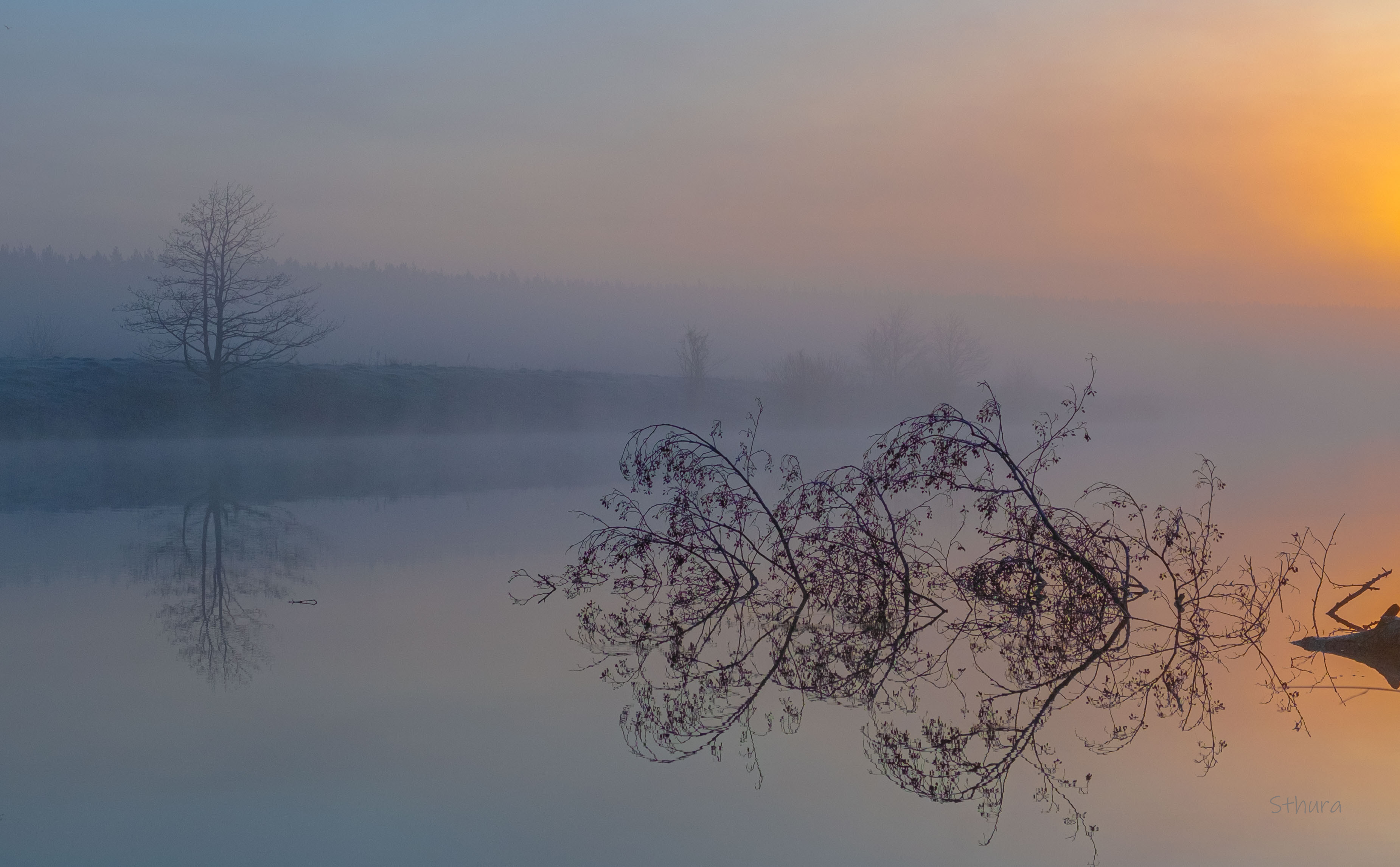 весна рассвет озеро туман природа пейзаж, Александр Строков