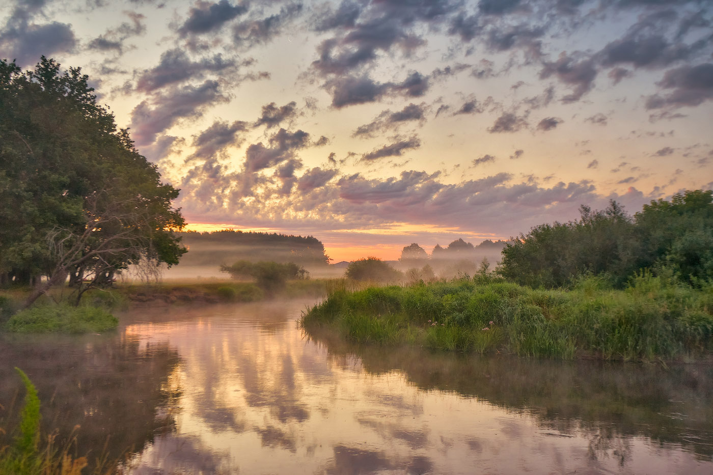 беларусь, июль, лето, неман, облака, отражение, рассвет, река, туман, утро, Вейзе Максим