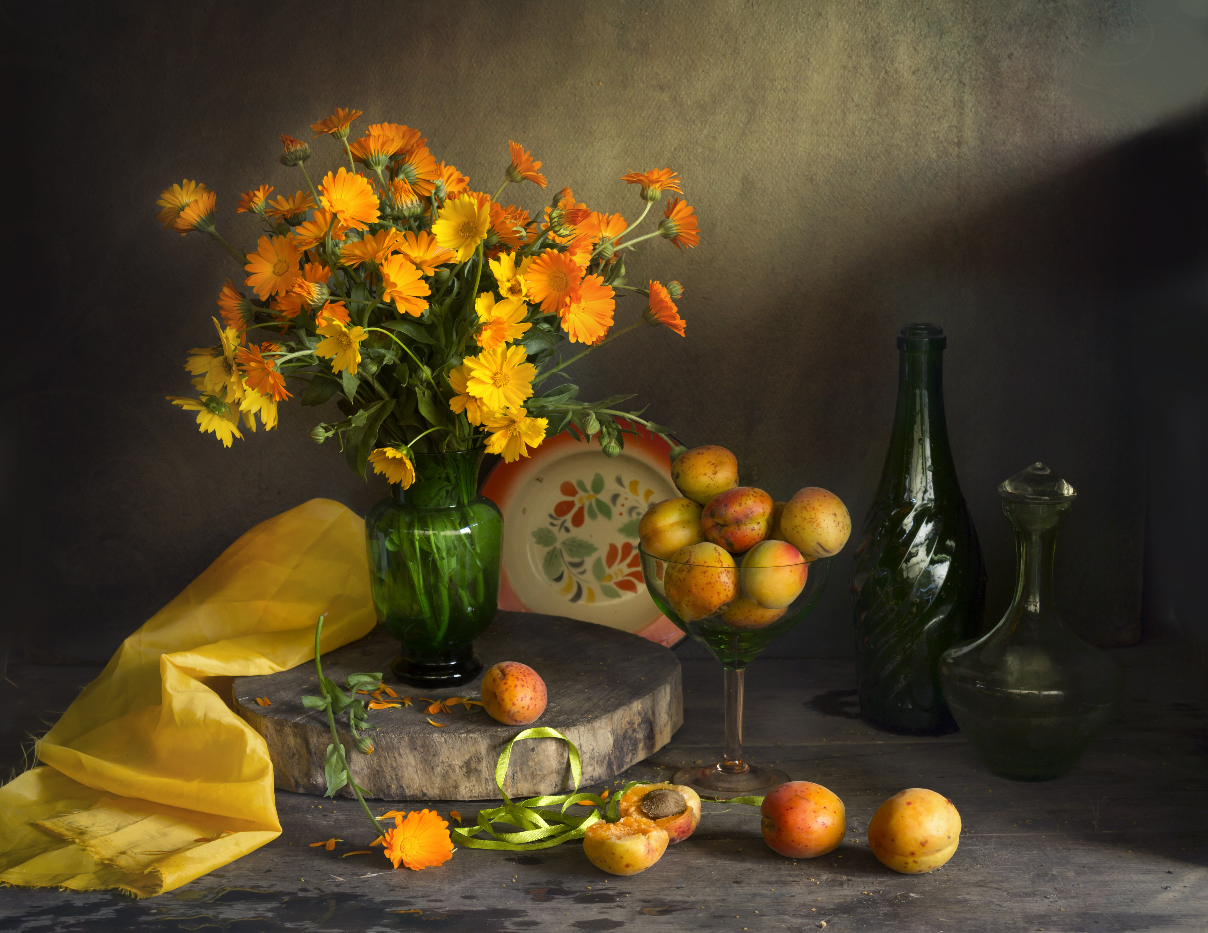 цветы, жёлтые, абрикосы,лето, ноготки, Зимина Лионелла